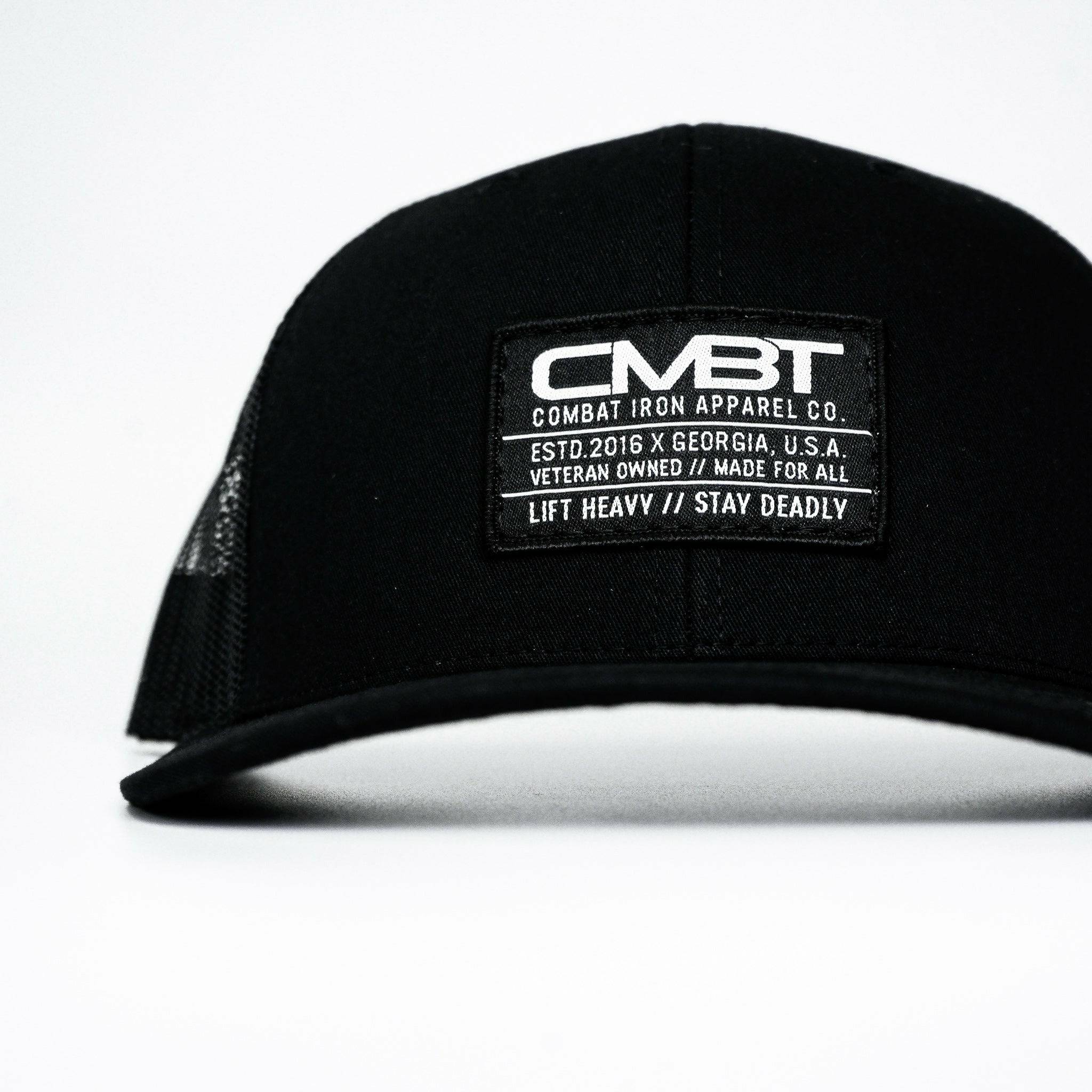 CMBT Standard Black Woven Patch Mid-Profile Mesh Snapback Hat