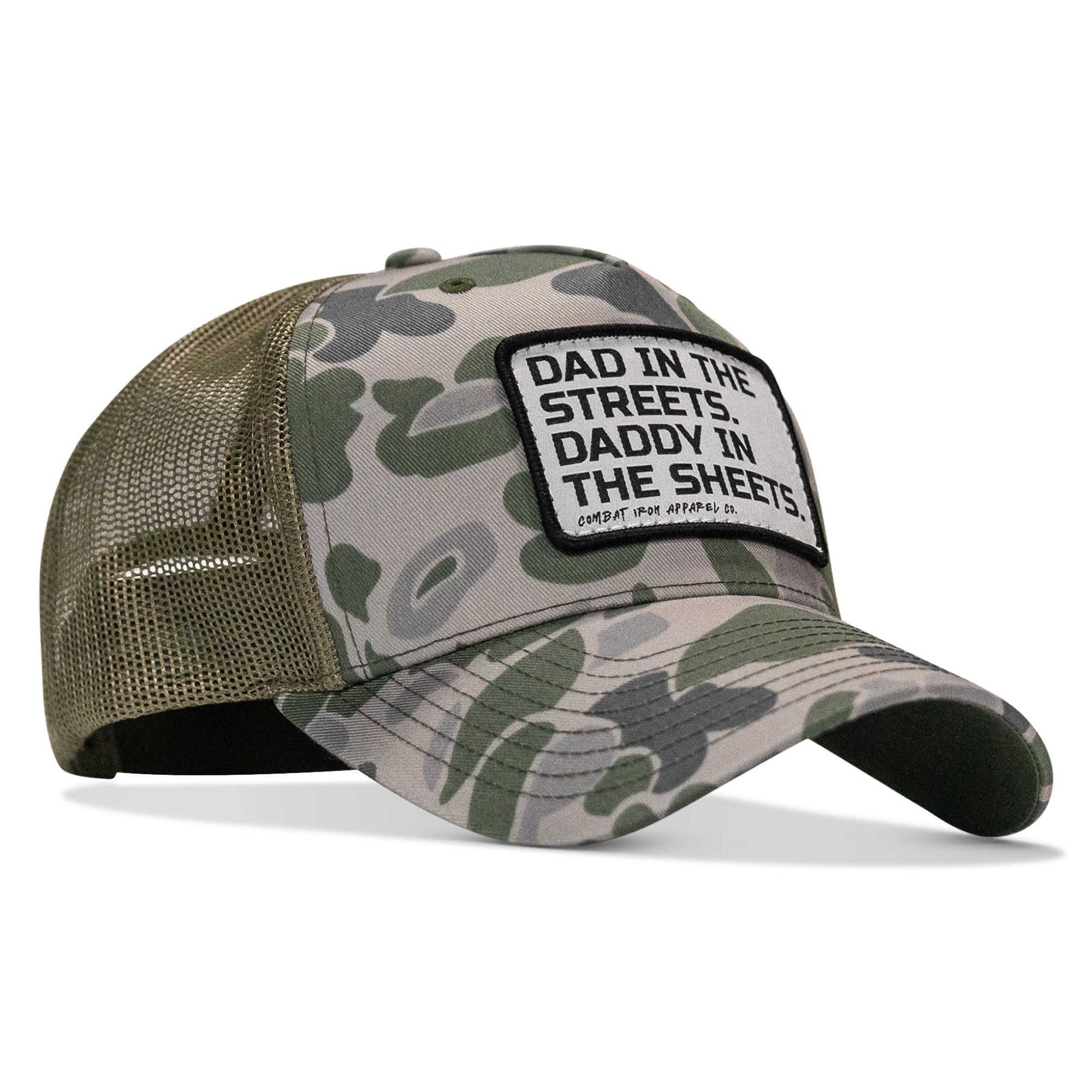 Dad In The Streets. Daddy In The Sheets. White Patch Snapback Hat