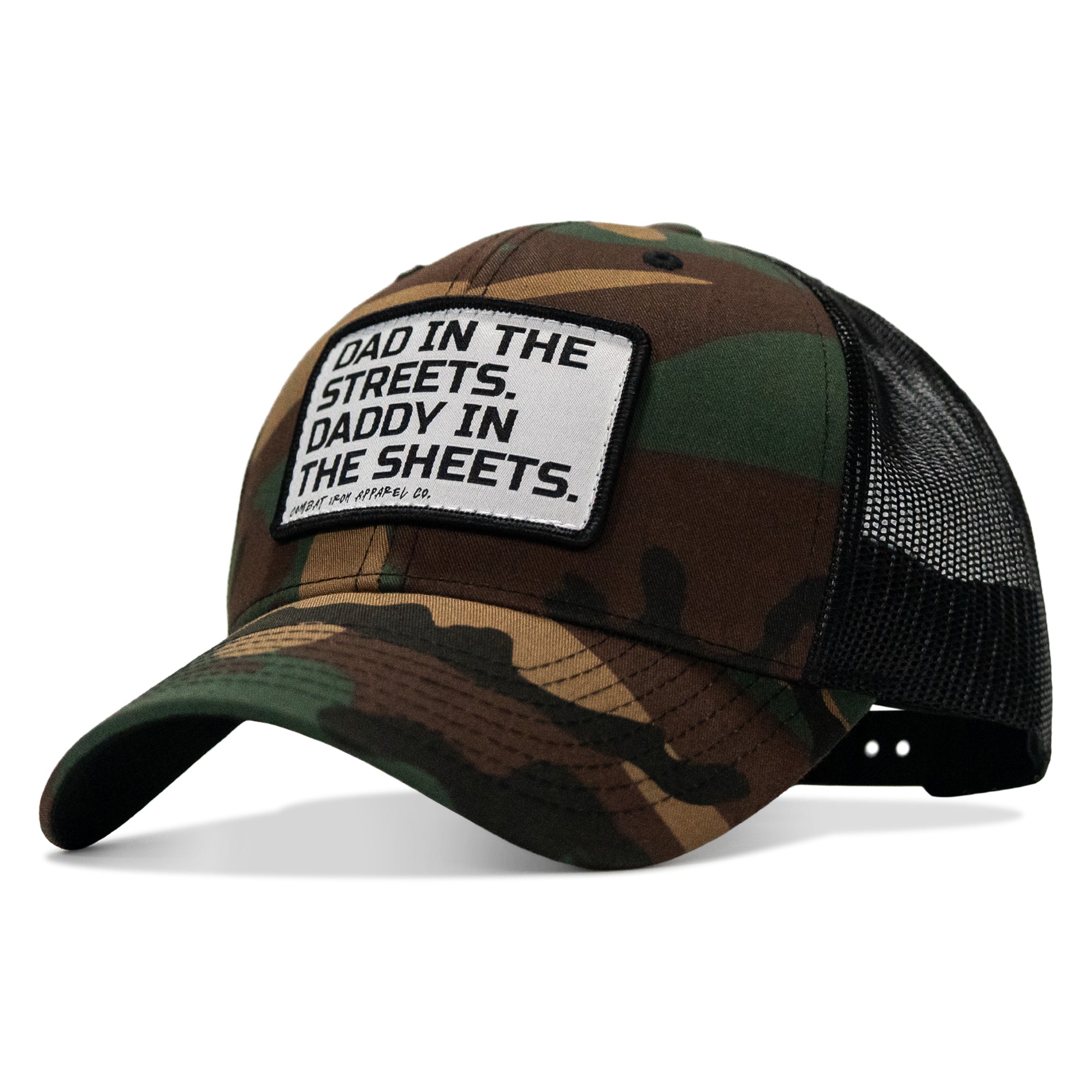 Dad In The Streets. Daddy In The Sheets. White Patch Snapback Hat