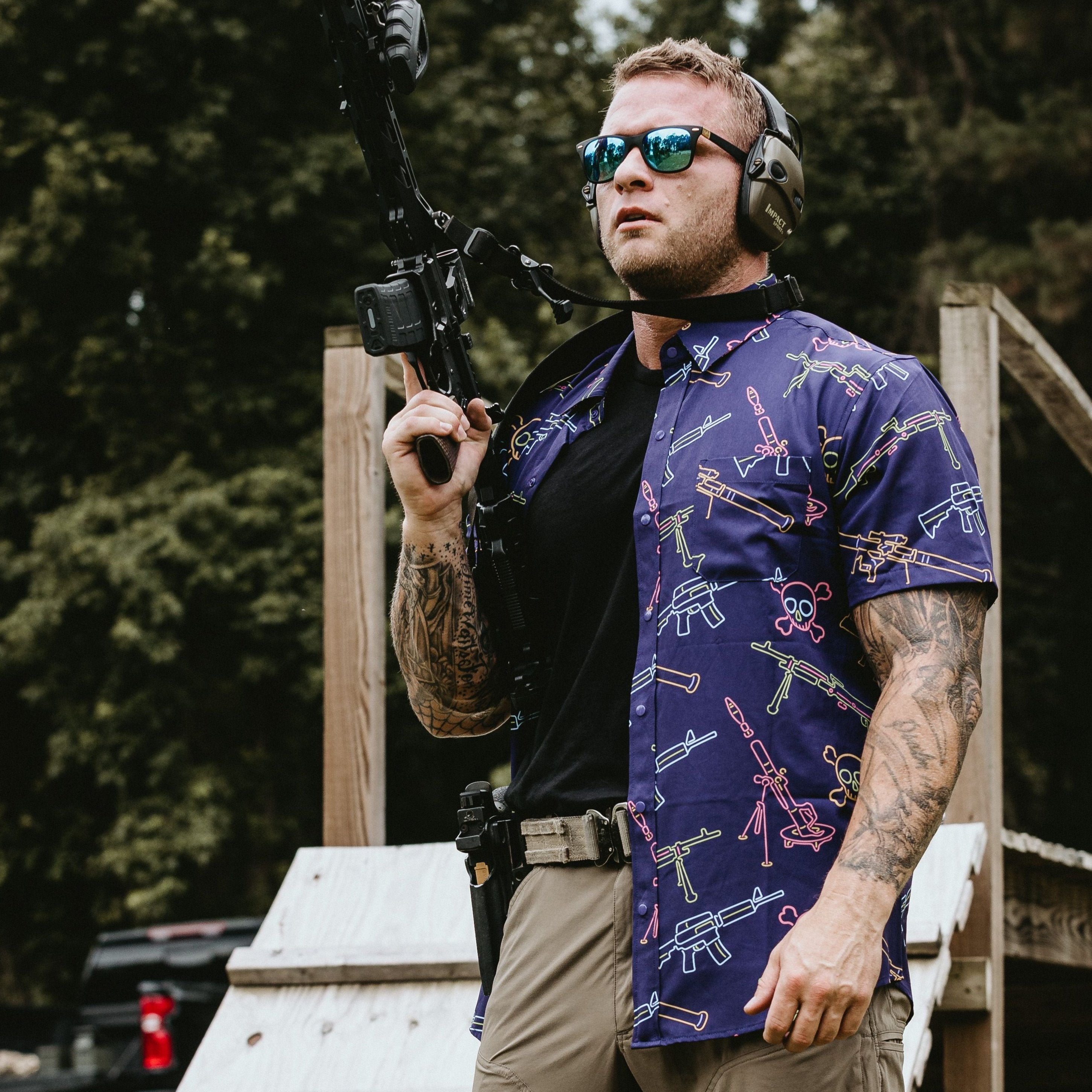 Neon Lights & Gun Fights Button-up