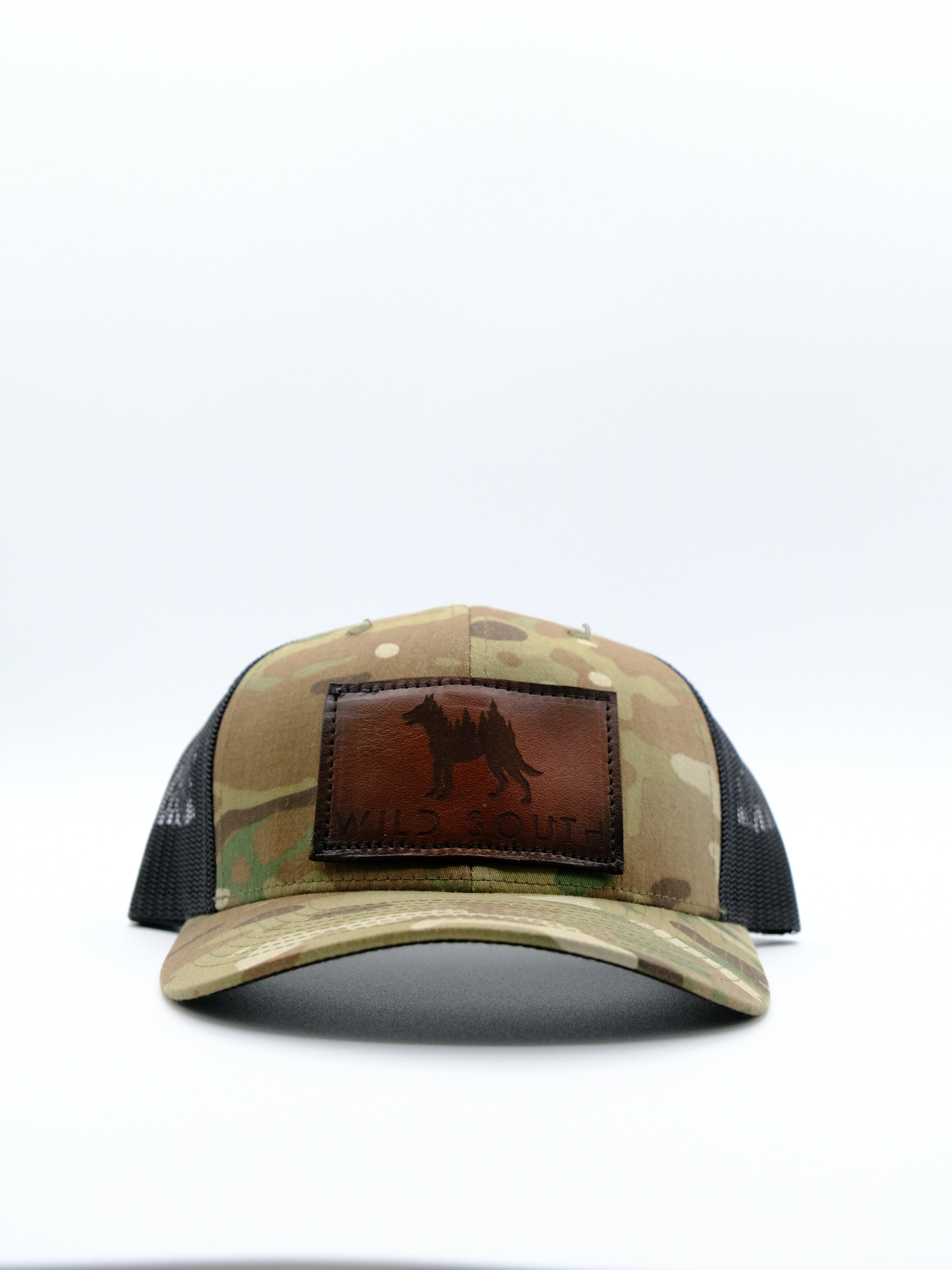 Multicam Green/ Black Leather Trucker