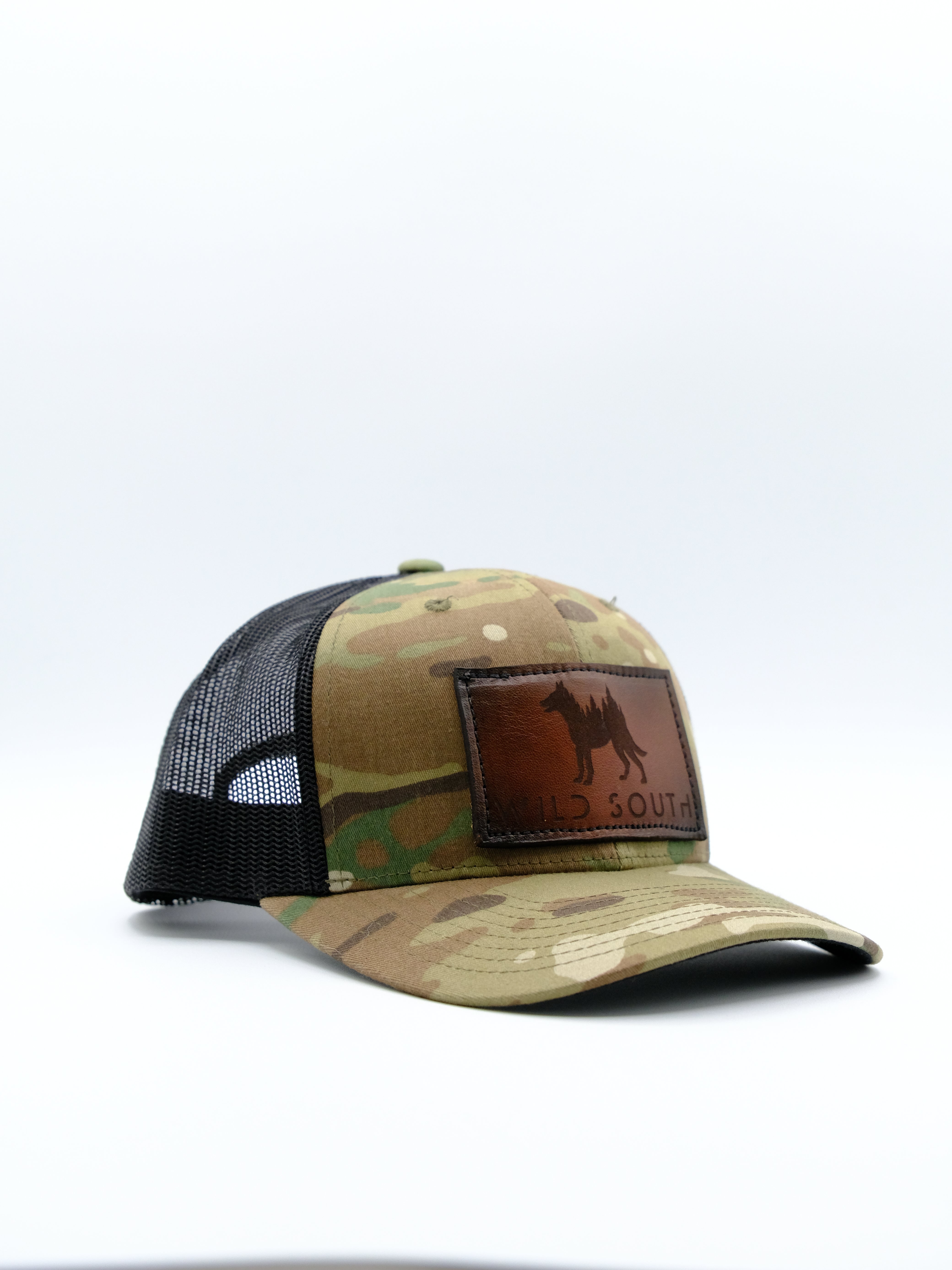 Multicam Green/ Black Leather Trucker