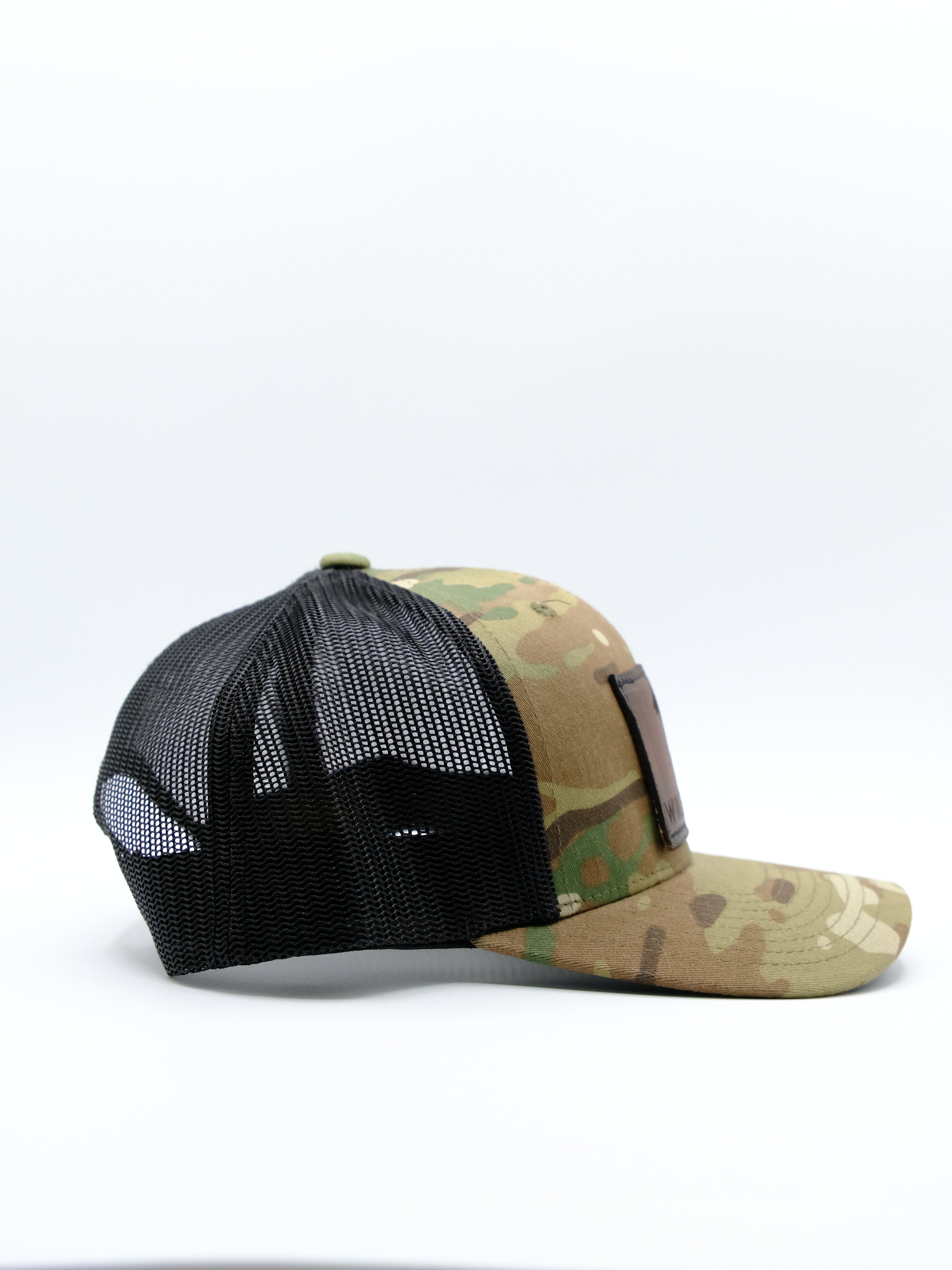 Multicam Green/ Black Leather Trucker