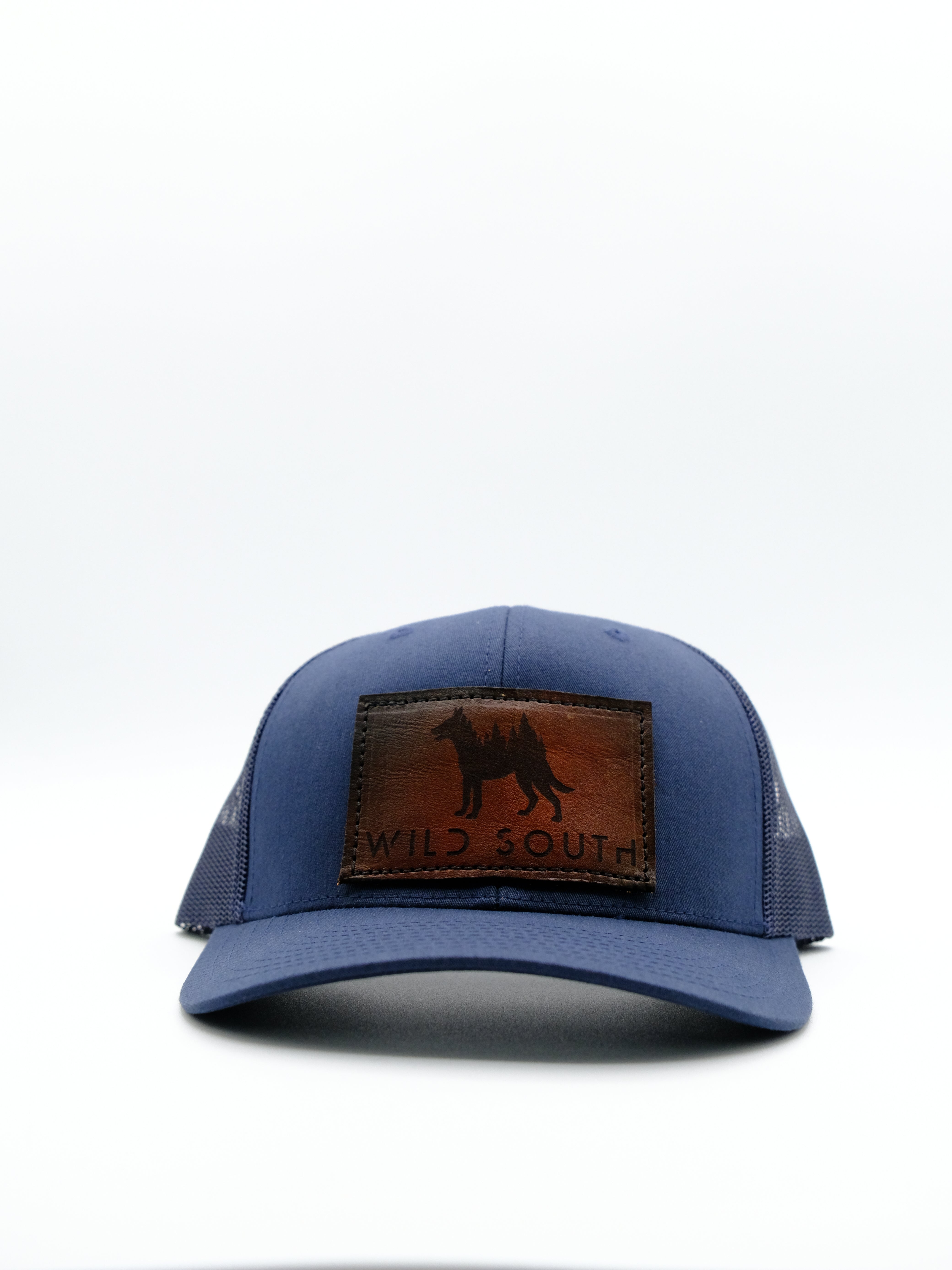 Navy Leather Trucker