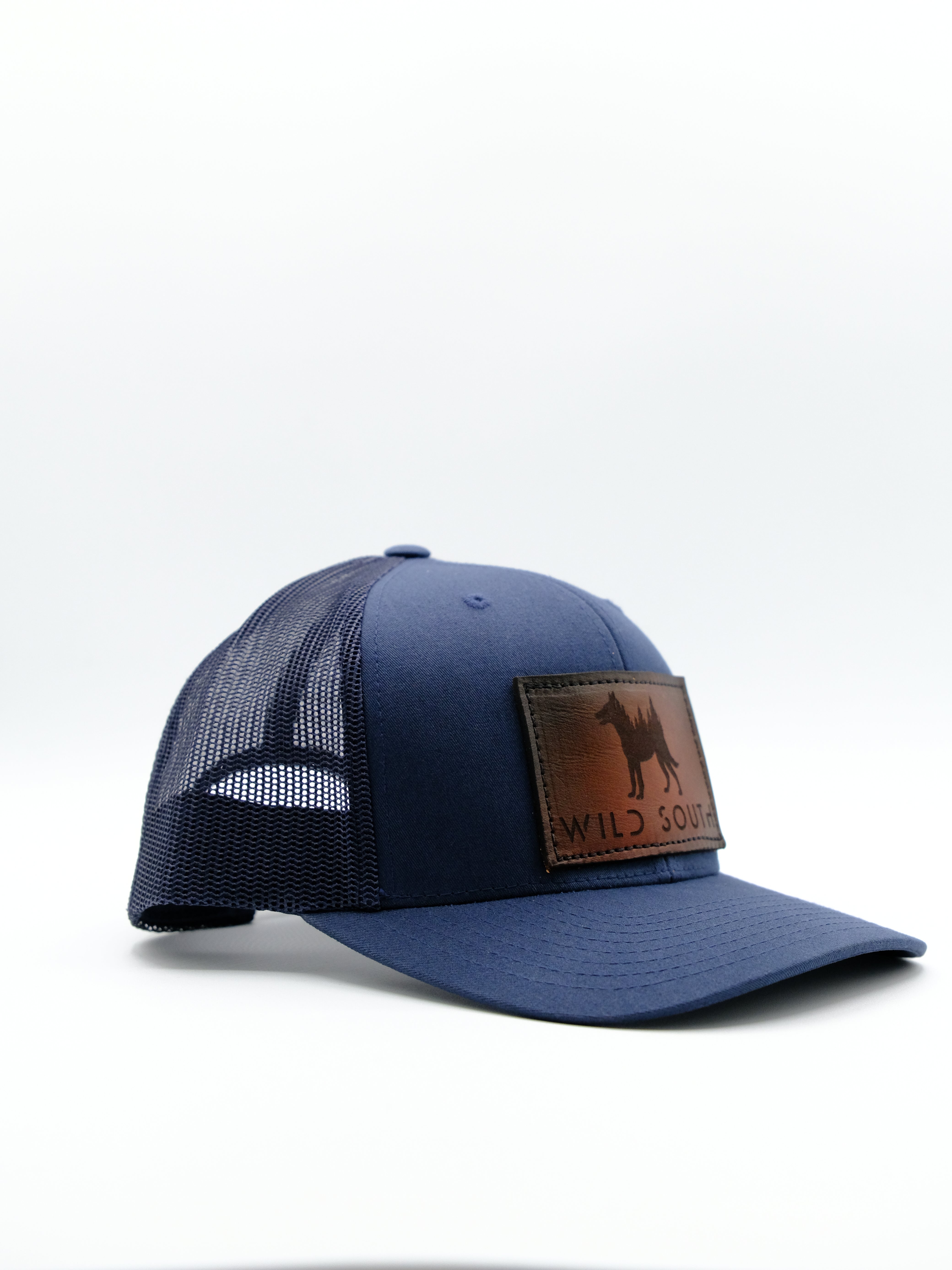 Navy Leather Trucker