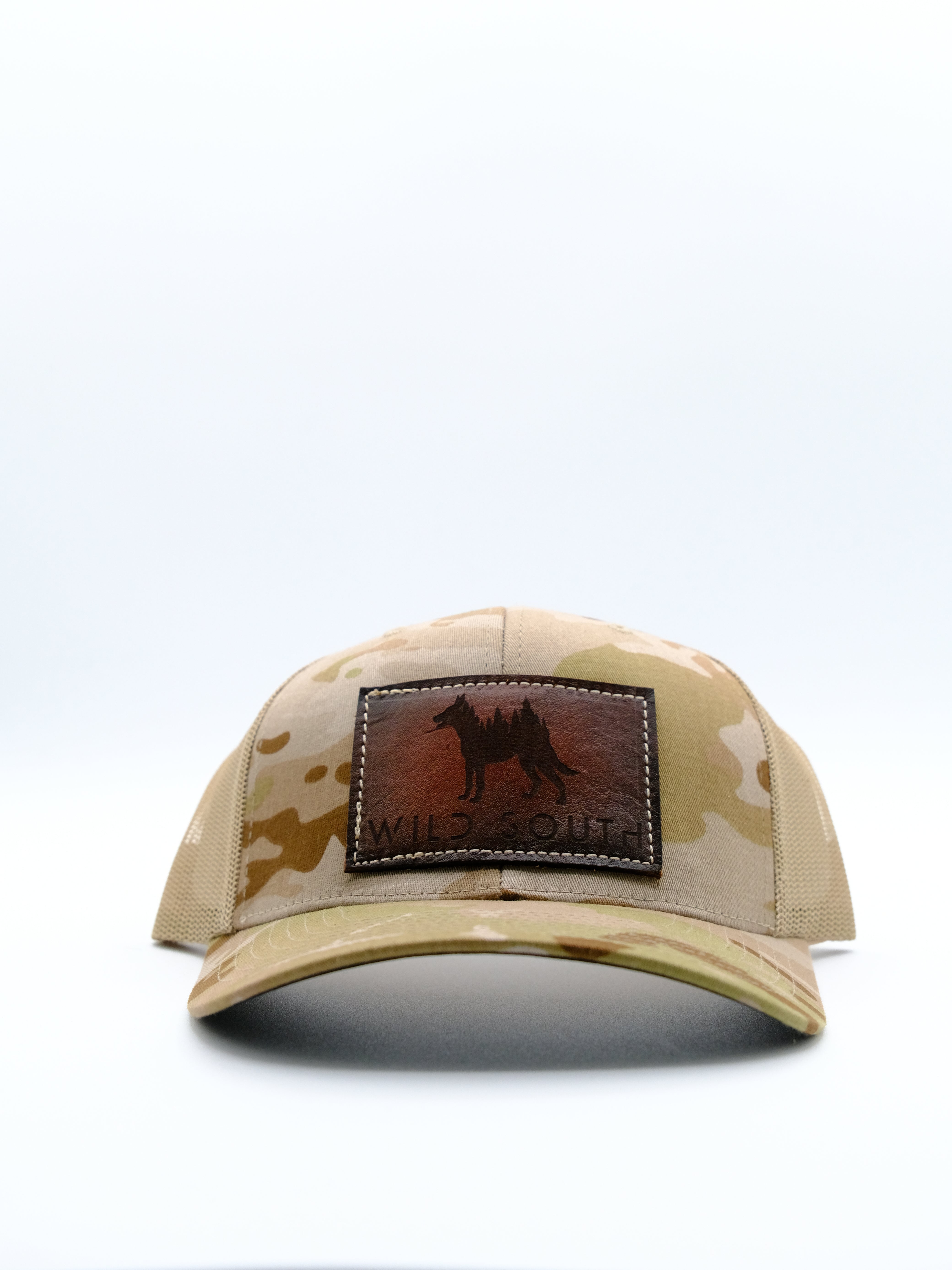 Multicam Arid/ Tan Leather Trucker