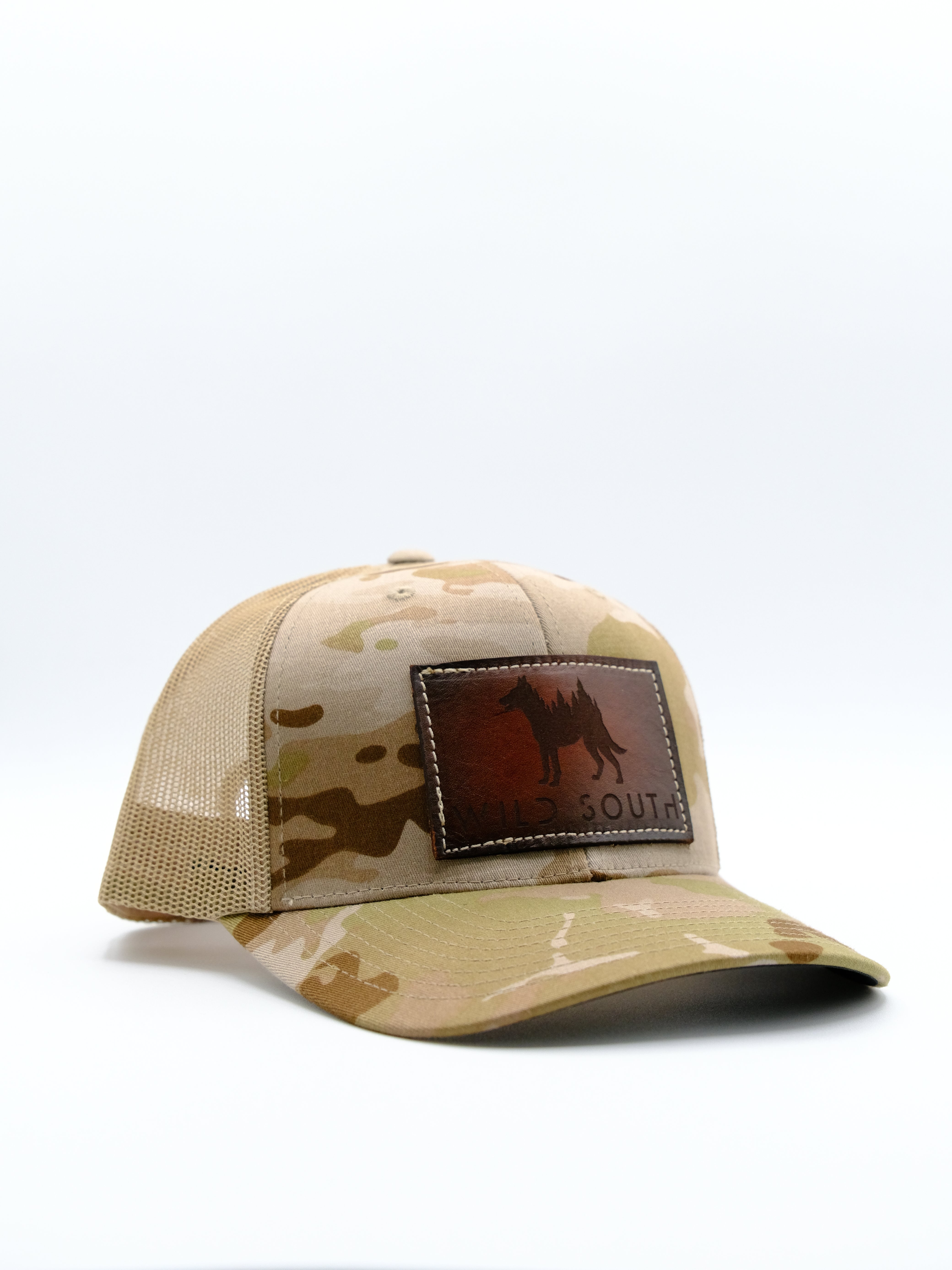 Multicam Arid/ Tan Leather Trucker