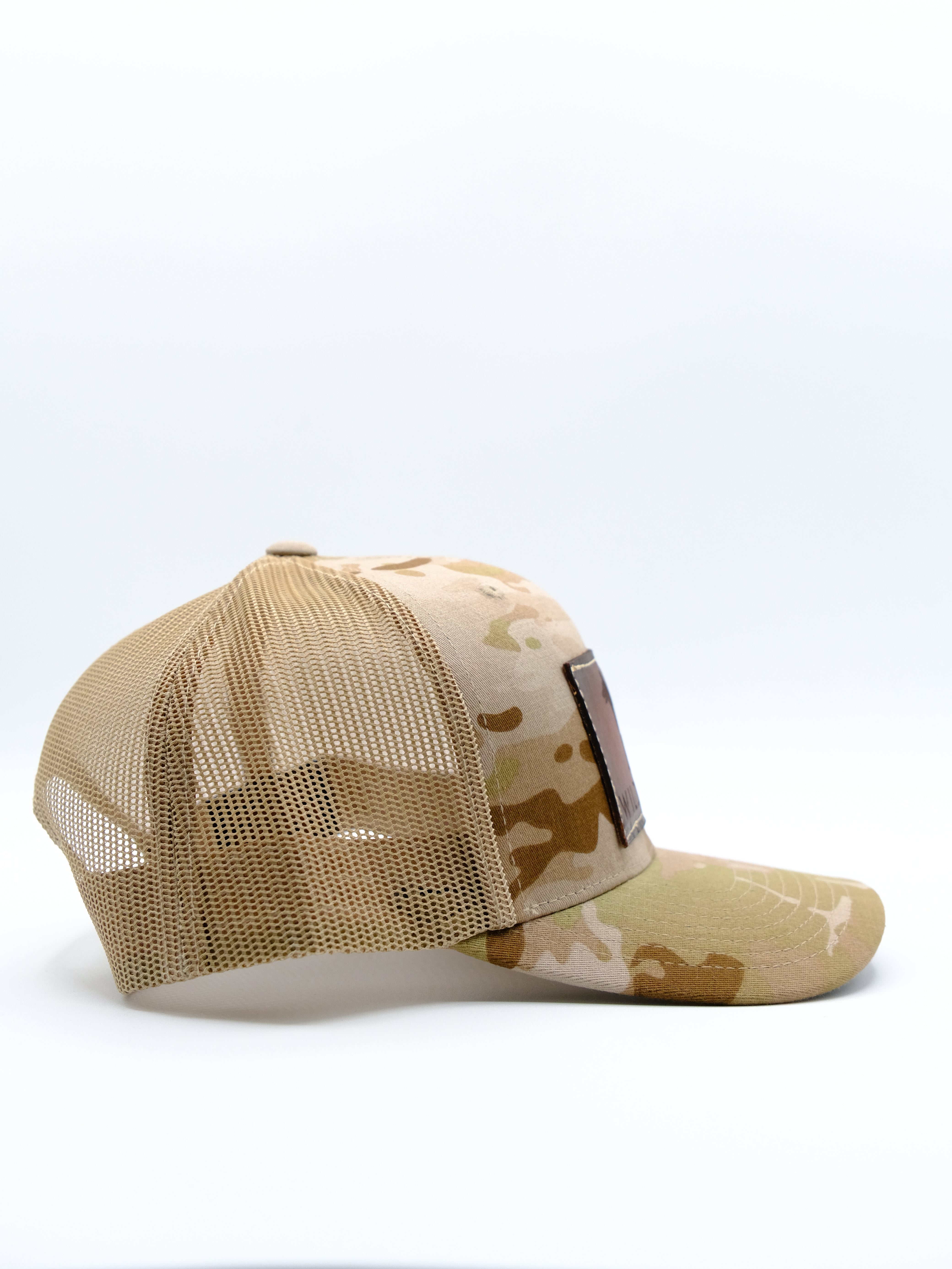 Multicam Arid/ Tan Leather Trucker