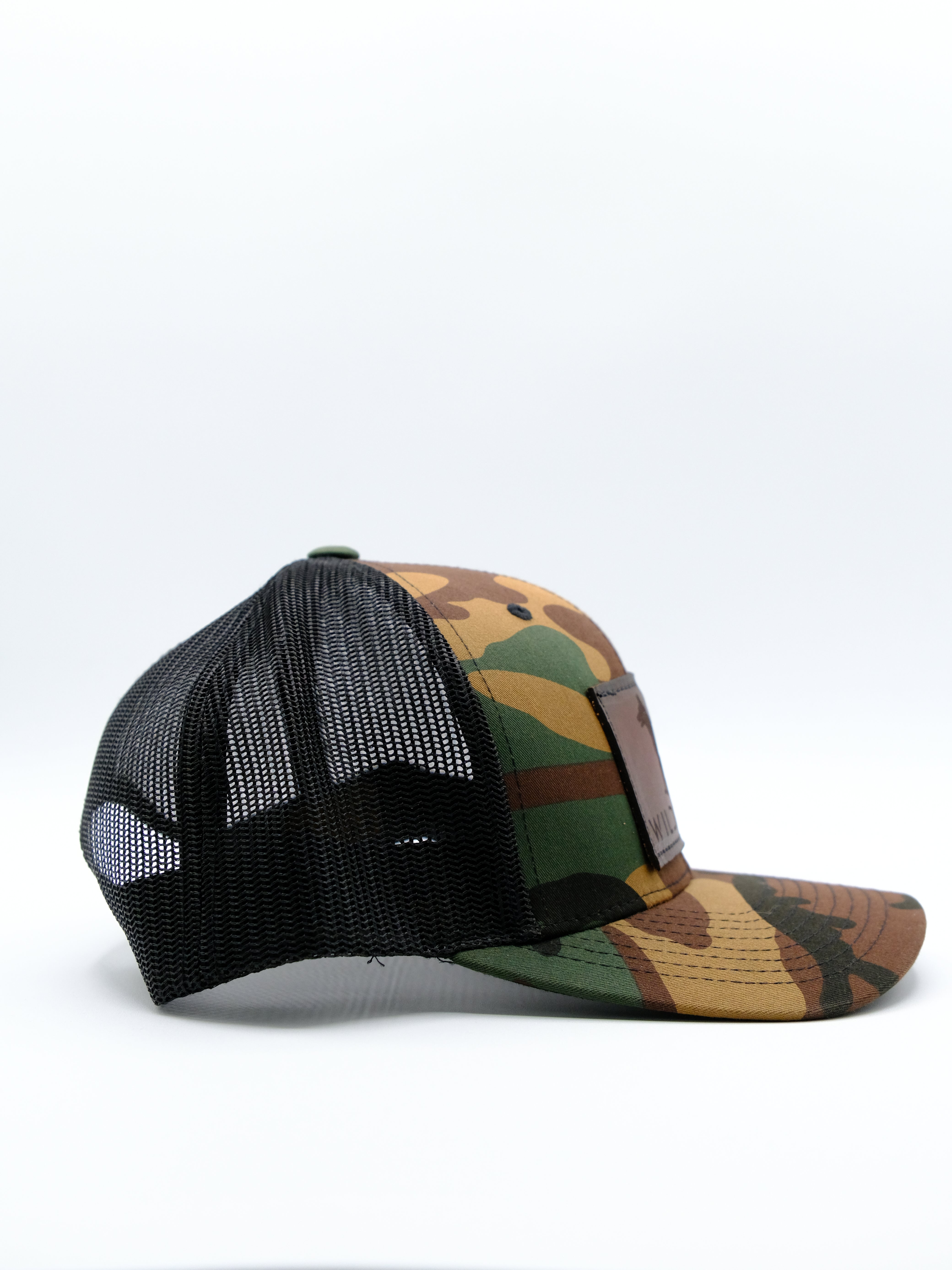 Green Camo/Black Leather Trucker