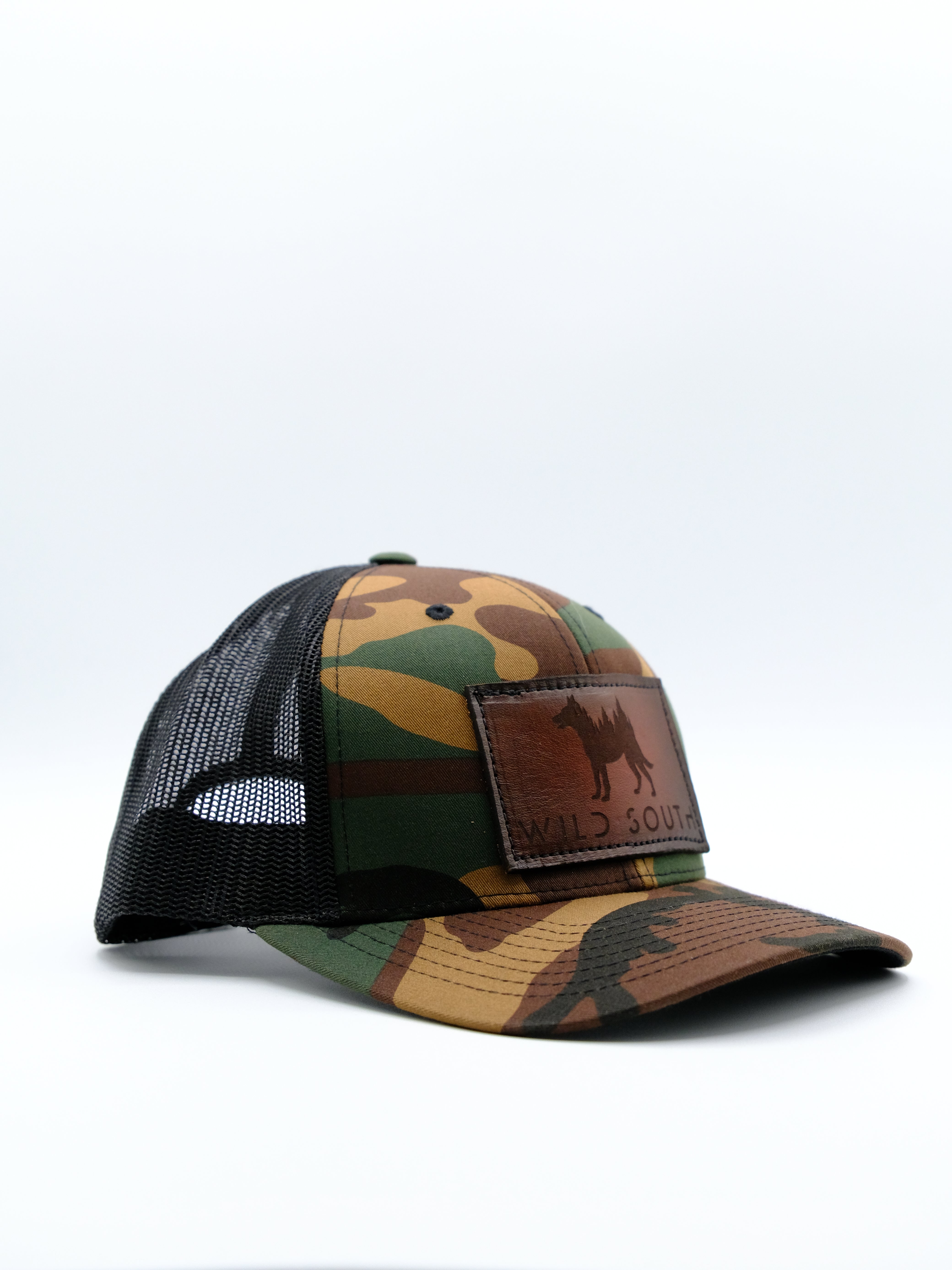 Green Camo/Black Leather Trucker