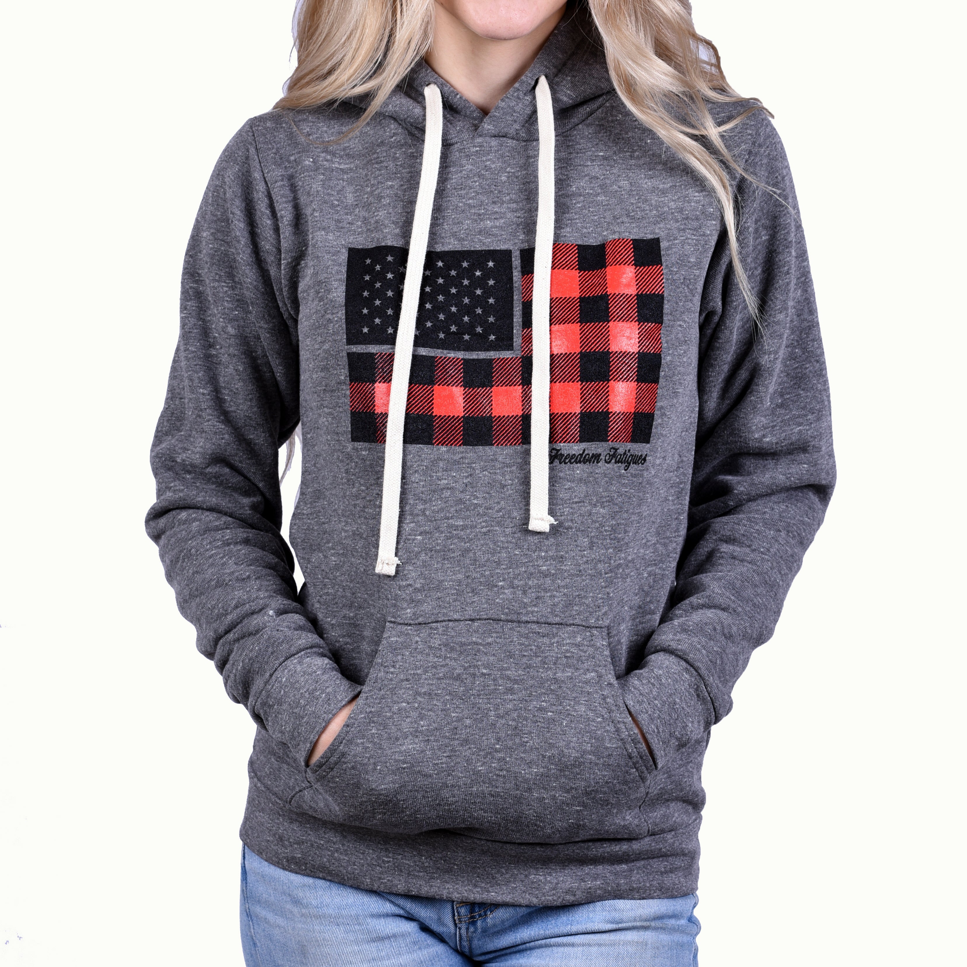 Women's Buffalo Plaid American Flag Hoodie