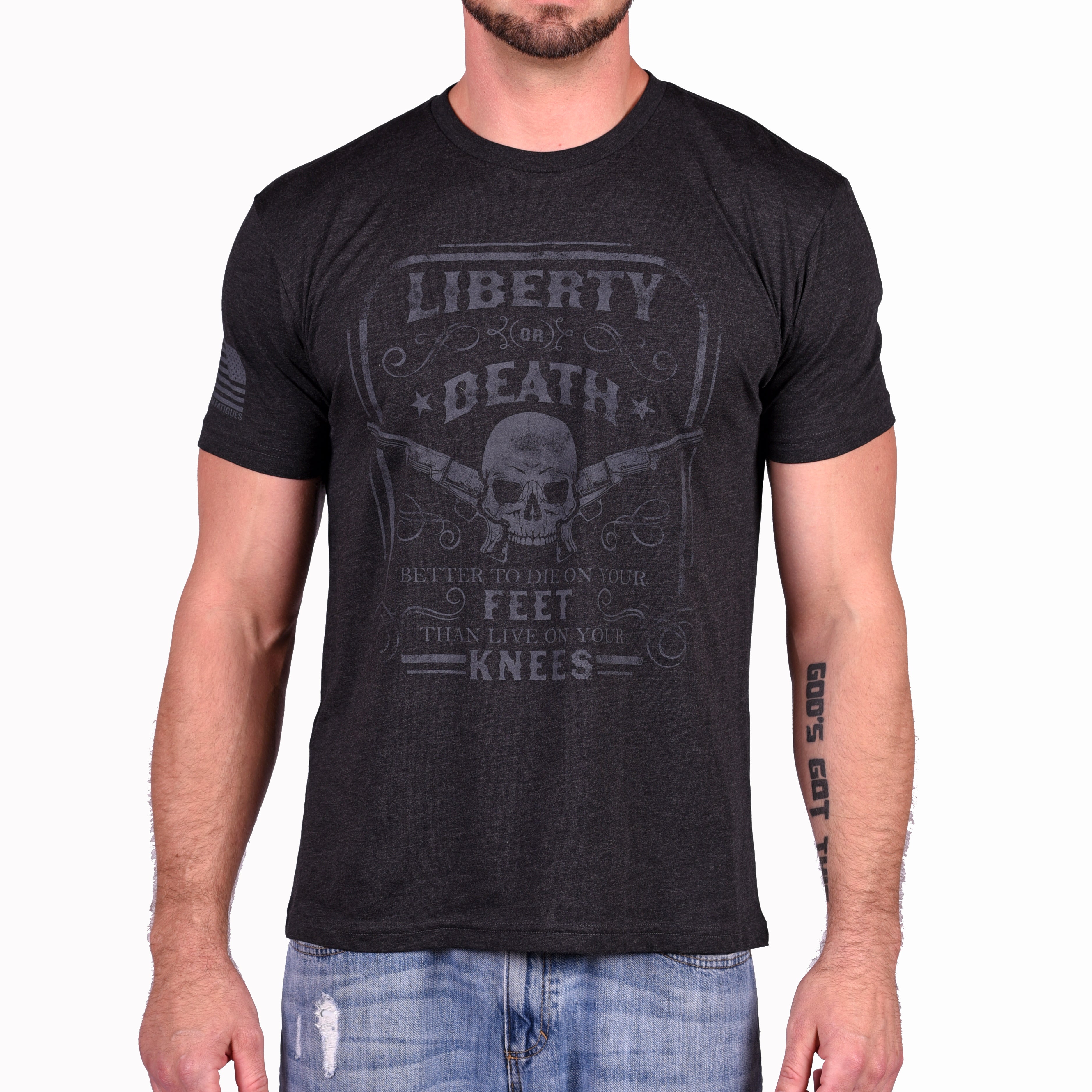 Camiseta patriótica para hombre Libertad o muerte (negro sobre negro)