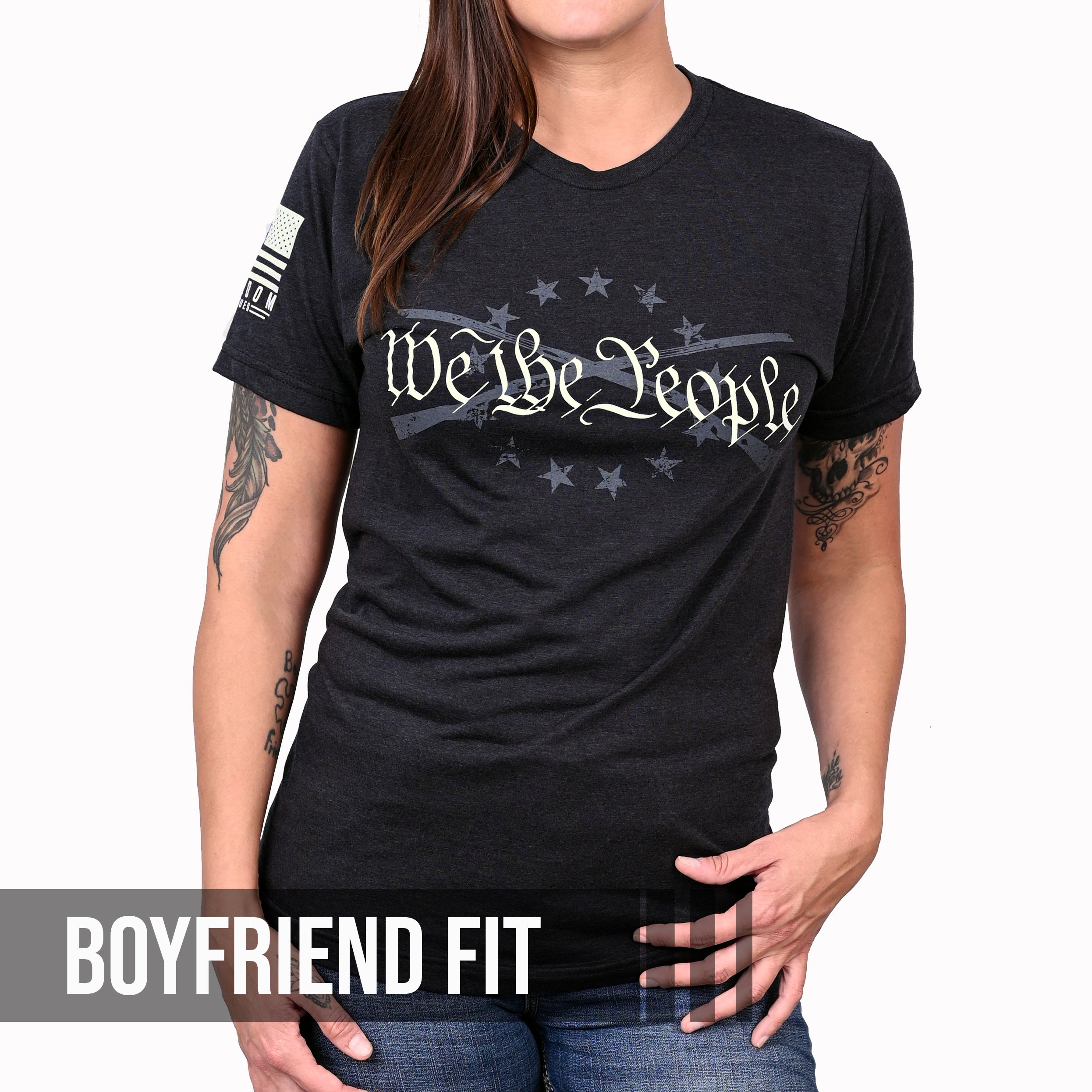 Women's We the People Boyfriend Fit Patriotic T-Shirt - Heather black