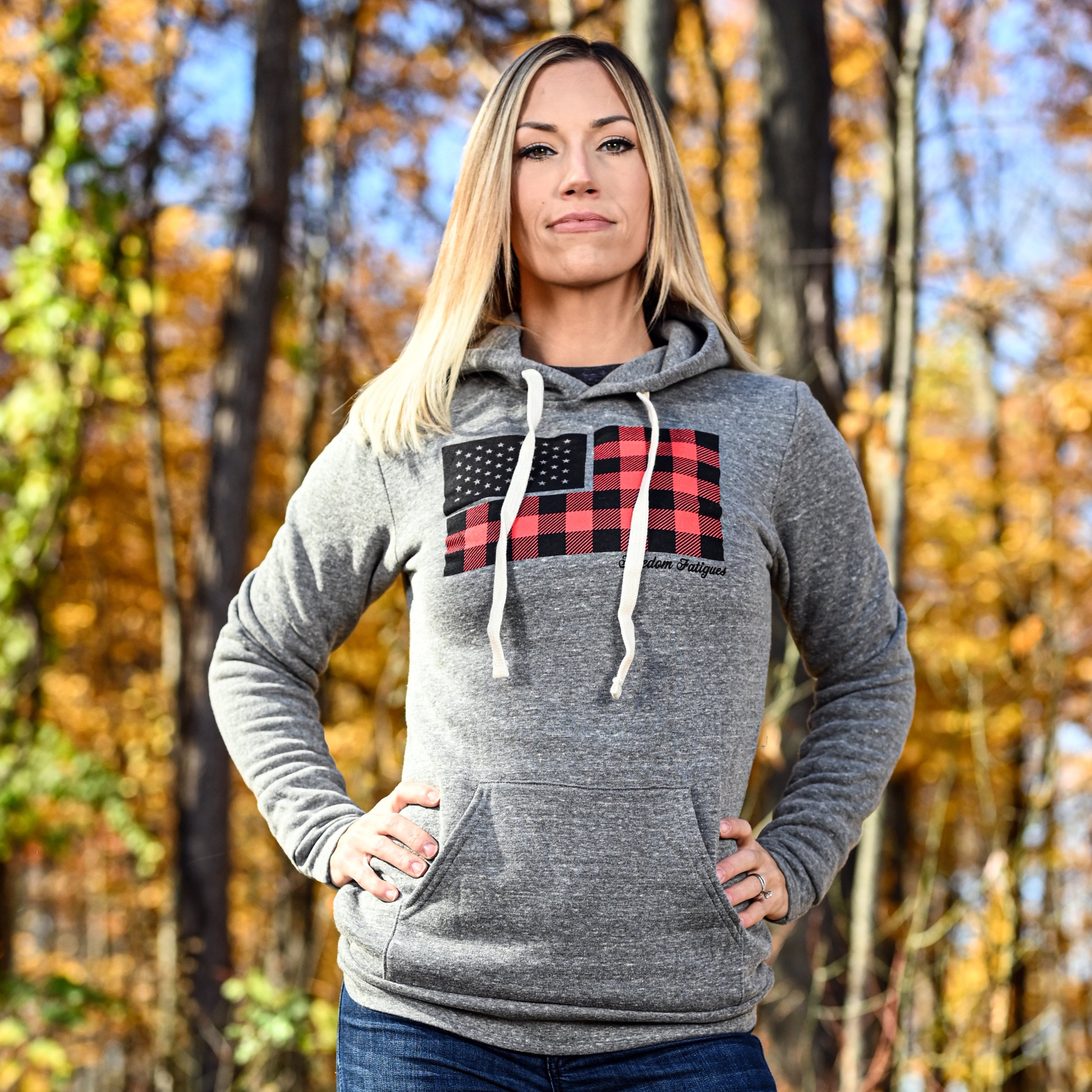 Women's Buffalo Plaid American Flag Hoodie