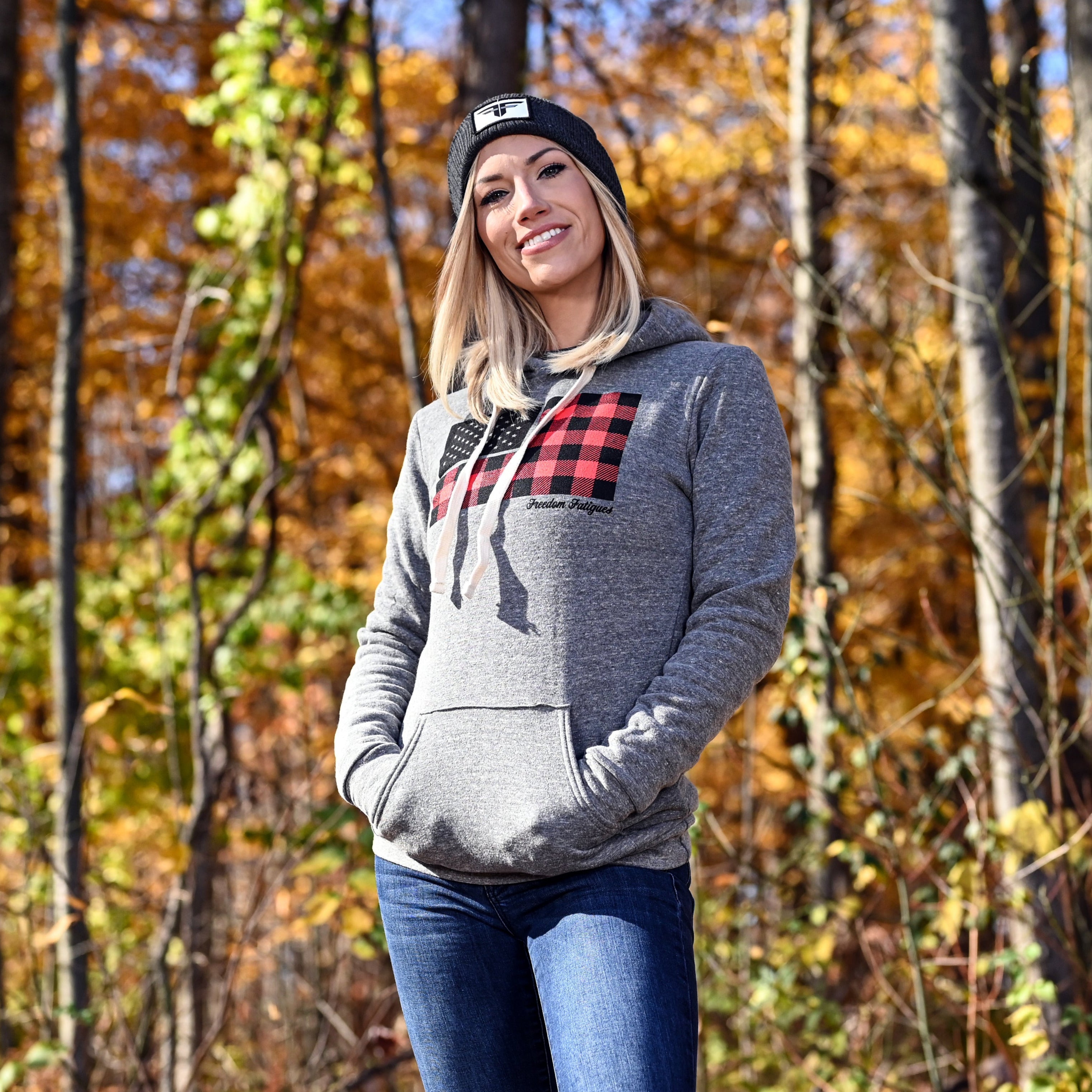 Women's Buffalo Plaid American Flag Hoodie