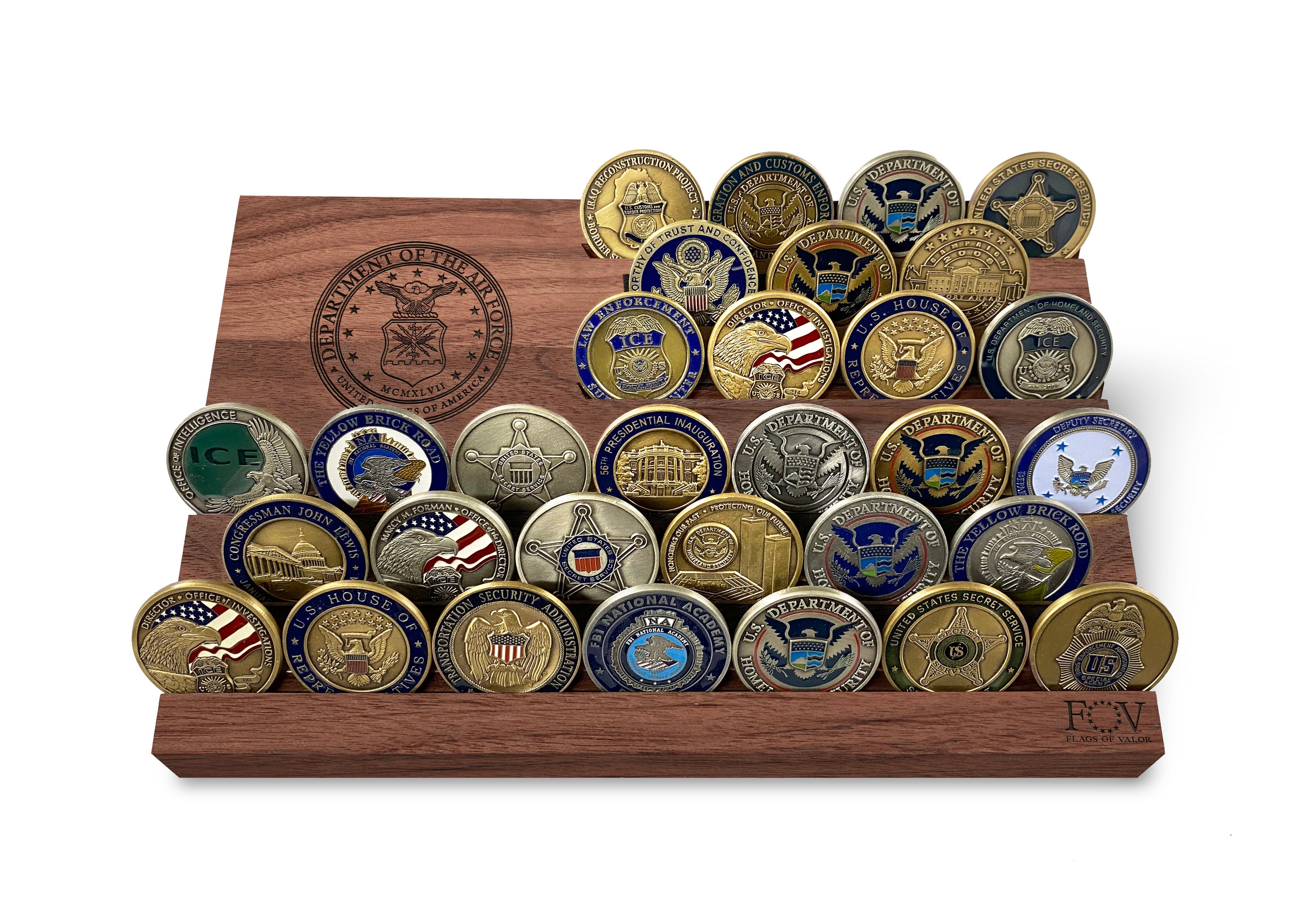 Flags of Valor - Wooden Desktop Challenge Coin Holder