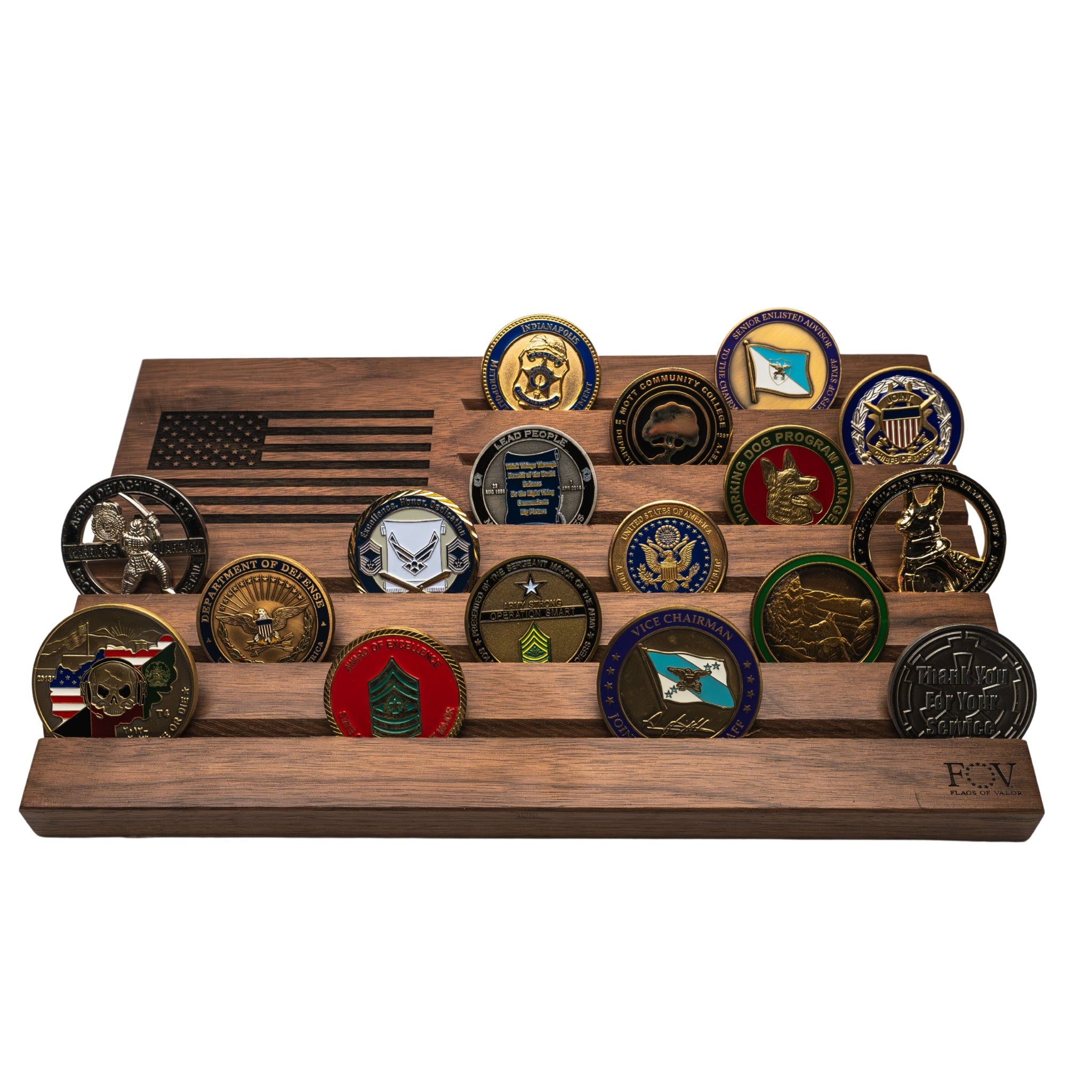 Flags of Valor - Wooden Desktop Challenge Coin Holder