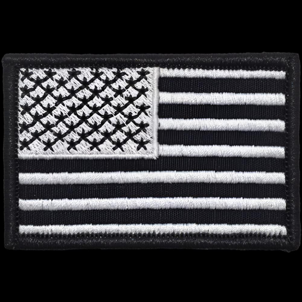 US FLAG 2 X 3 BLACK W/ SILVER TACTICAL PATCH