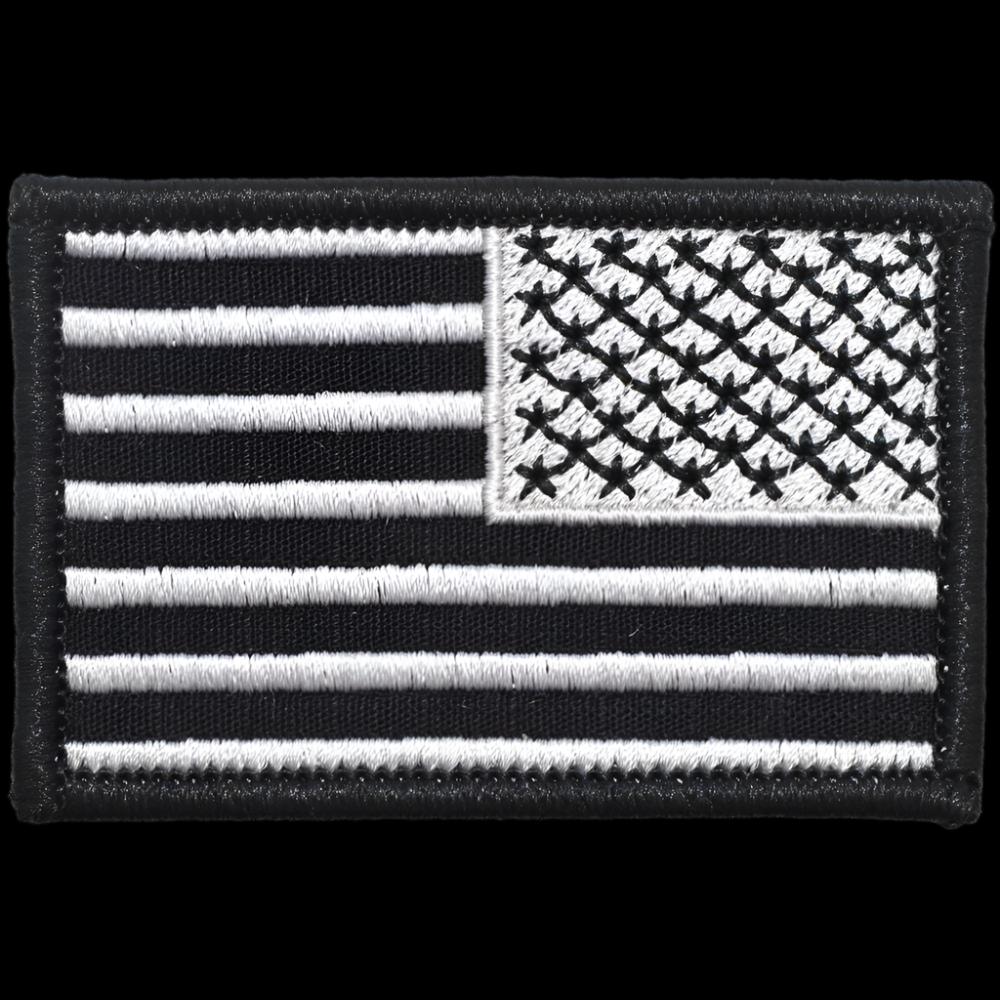 US FLAG 2 X 3 BLACK W/ SILVER TACTICAL PATCH