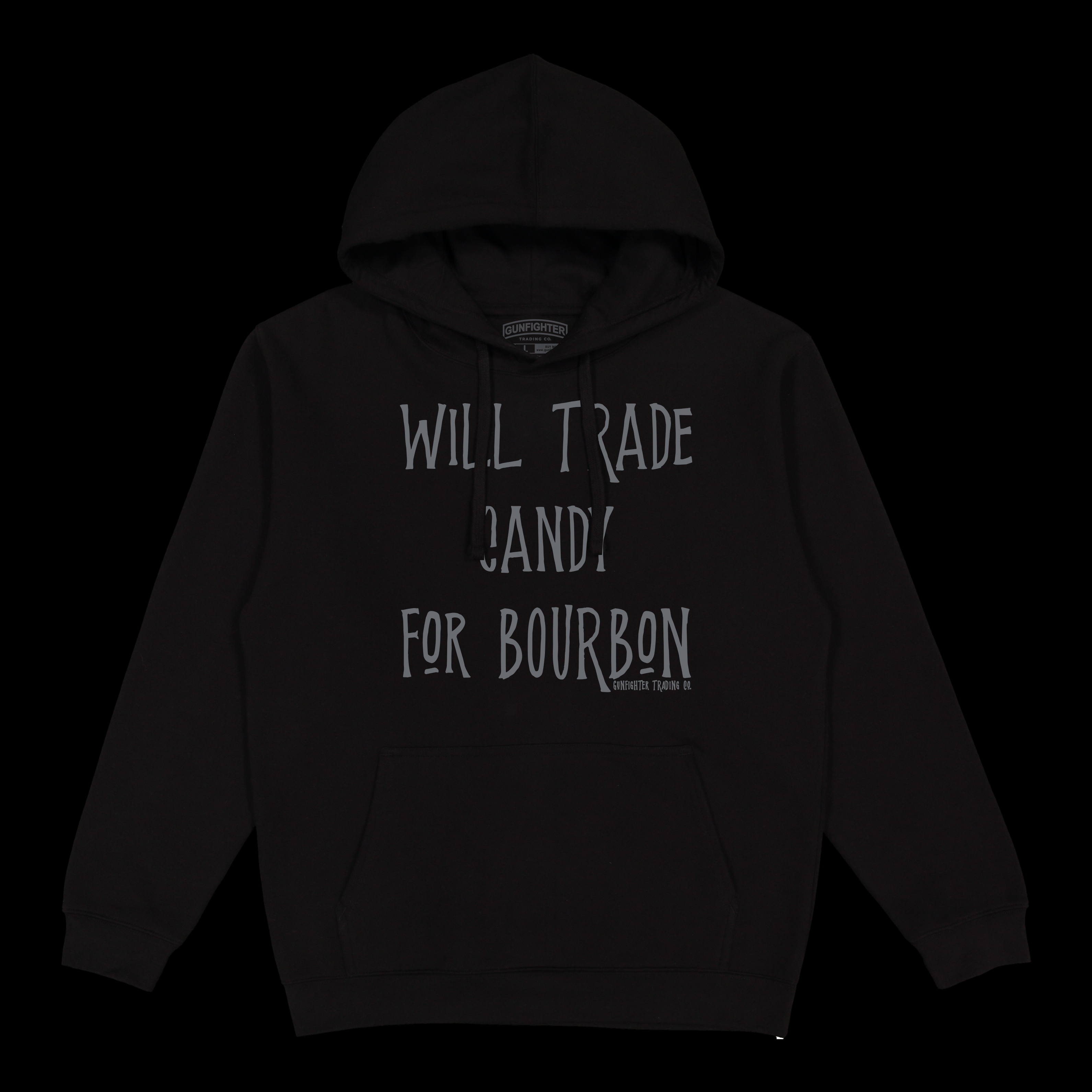 WILL TRADE CANDY FOR BOURBON | BLACK COMFY AF FLEECE HOODIE