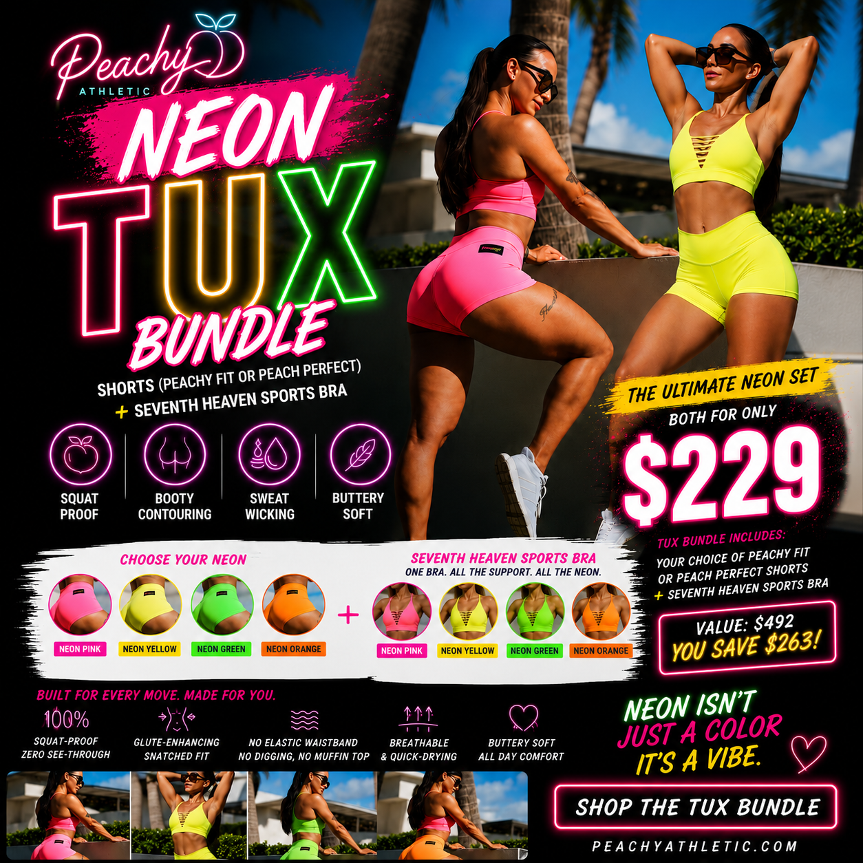 Neon Tux Bundle - 8-Pack of Shorts & Sports Bras