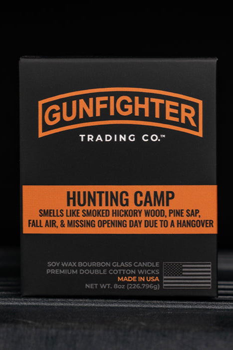 HUNTING CAMP CANDLE (EMBOSSED SCOPED RIFLE)