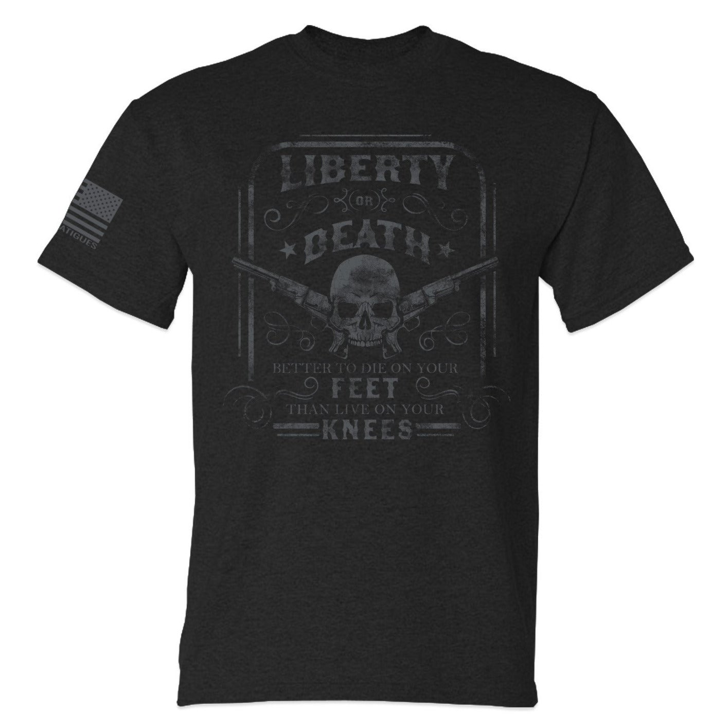 Camiseta patriótica para hombre Libertad o muerte (negro sobre negro)