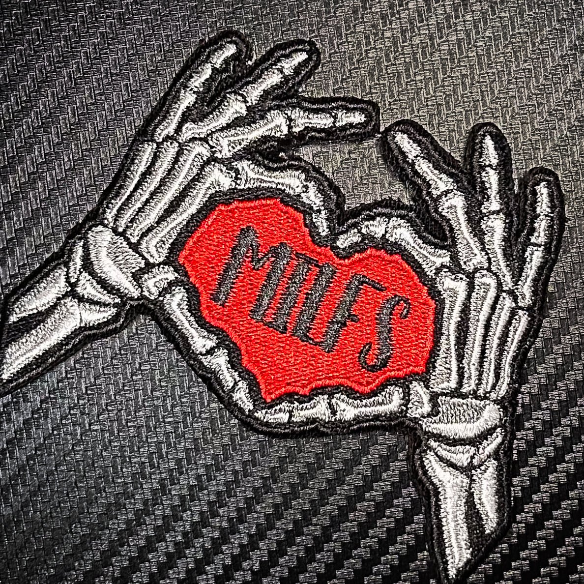 Everyone Loves Hot Moms - Skeleton Heart Hands Love MILFS -   Embroidered Patch