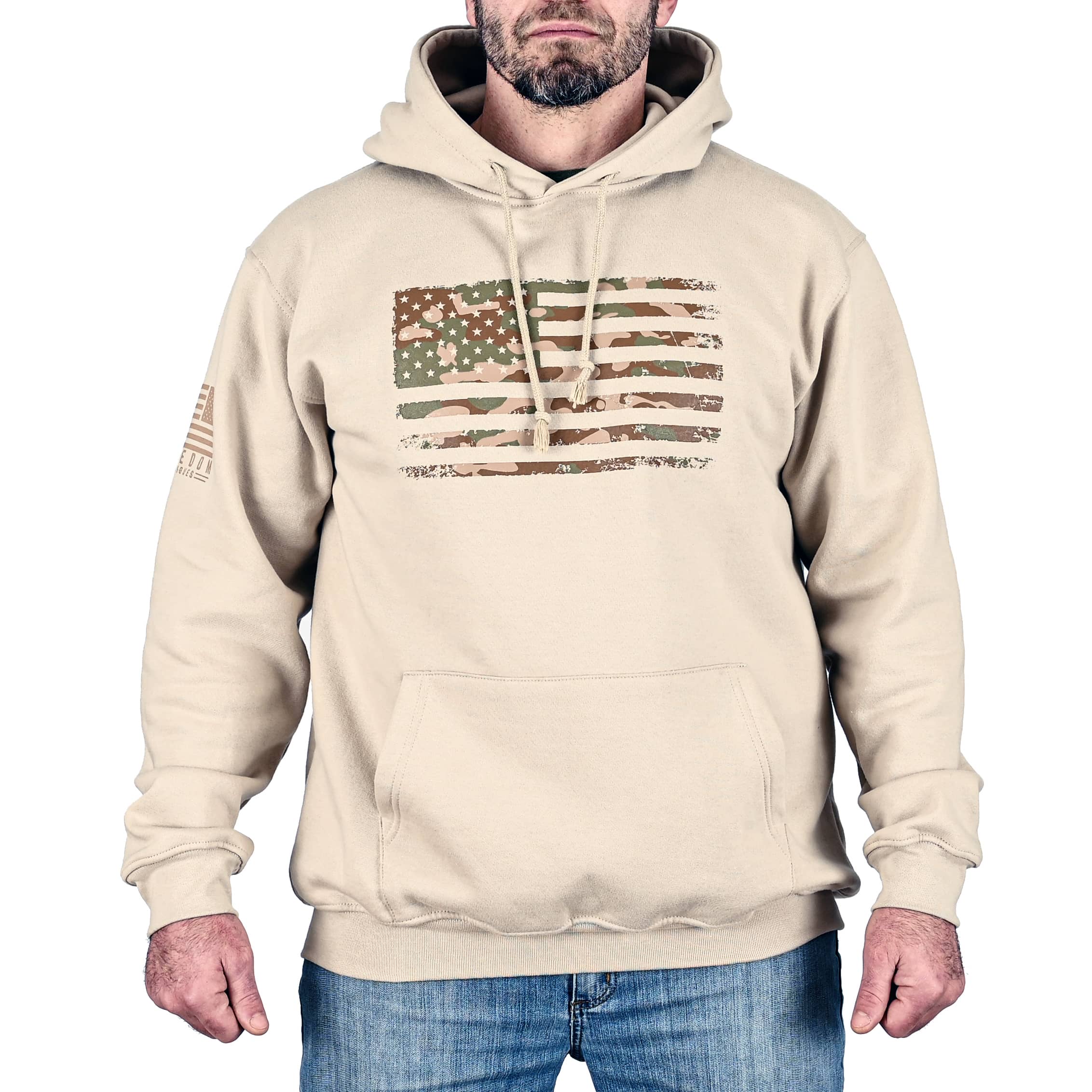 Sudadera con capucha de camuflaje árido extragrande y de peso pesado para hombre (arena)