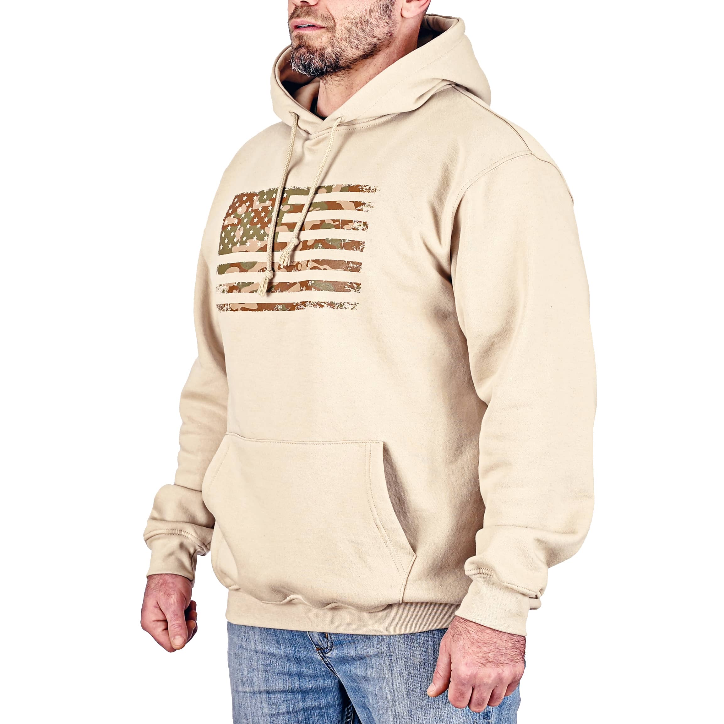 Sudadera con capucha de camuflaje árido extragrande y de peso pesado para hombre (arena)