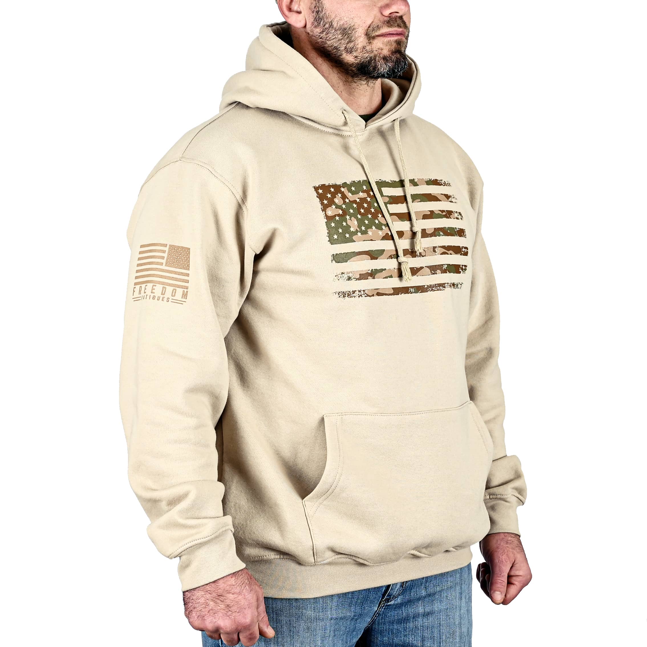 Sudadera con capucha de camuflaje árido extragrande y de peso pesado para hombre (arena)