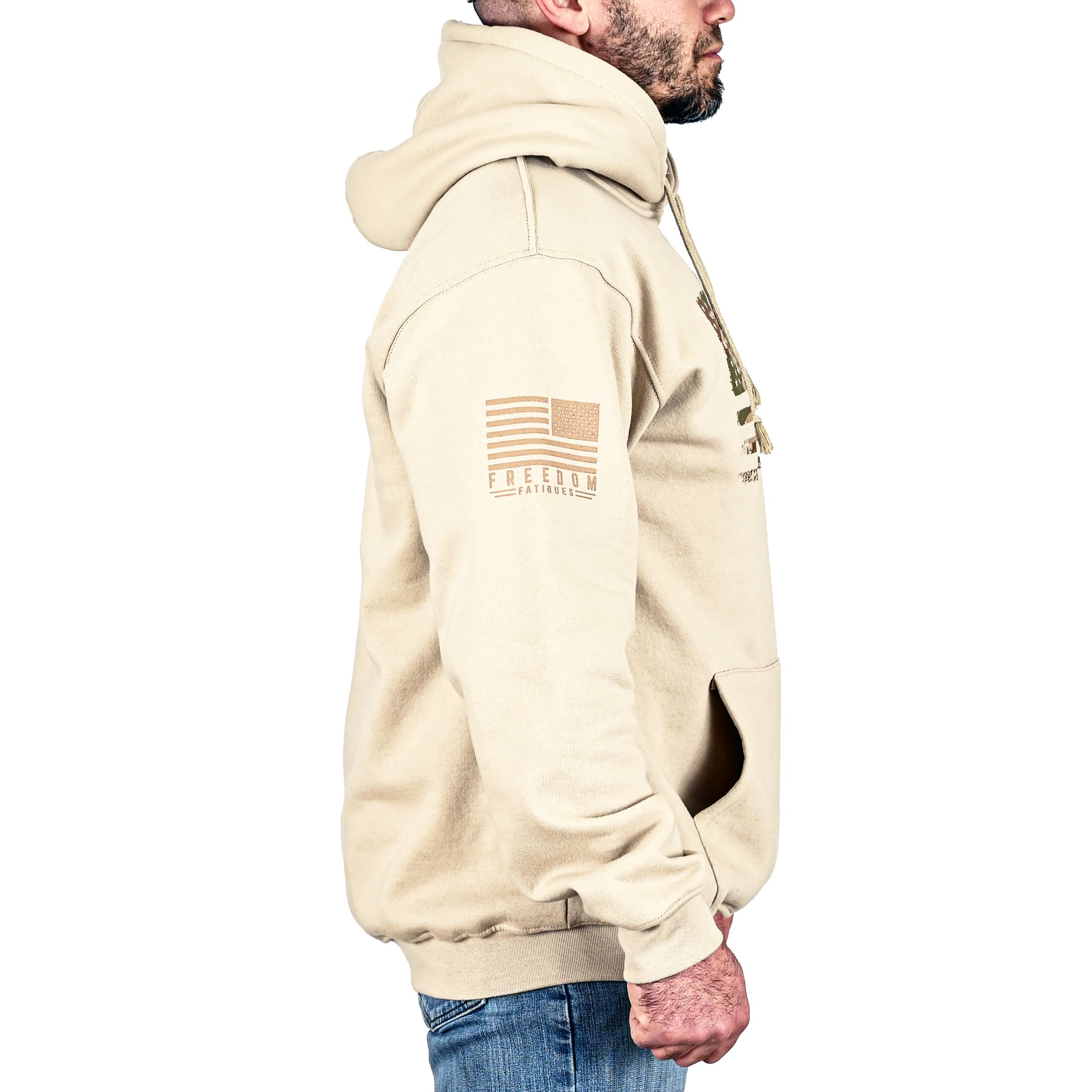 Sudadera con capucha de camuflaje árido extragrande y de peso pesado para hombre (arena)