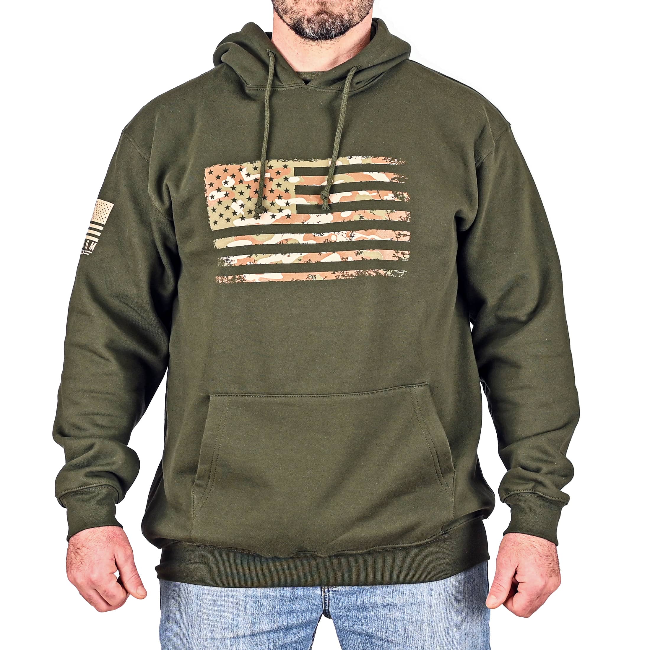 Sudadera con capucha de camuflaje árido extragrande y de peso pesado para hombre (verde oscuro)