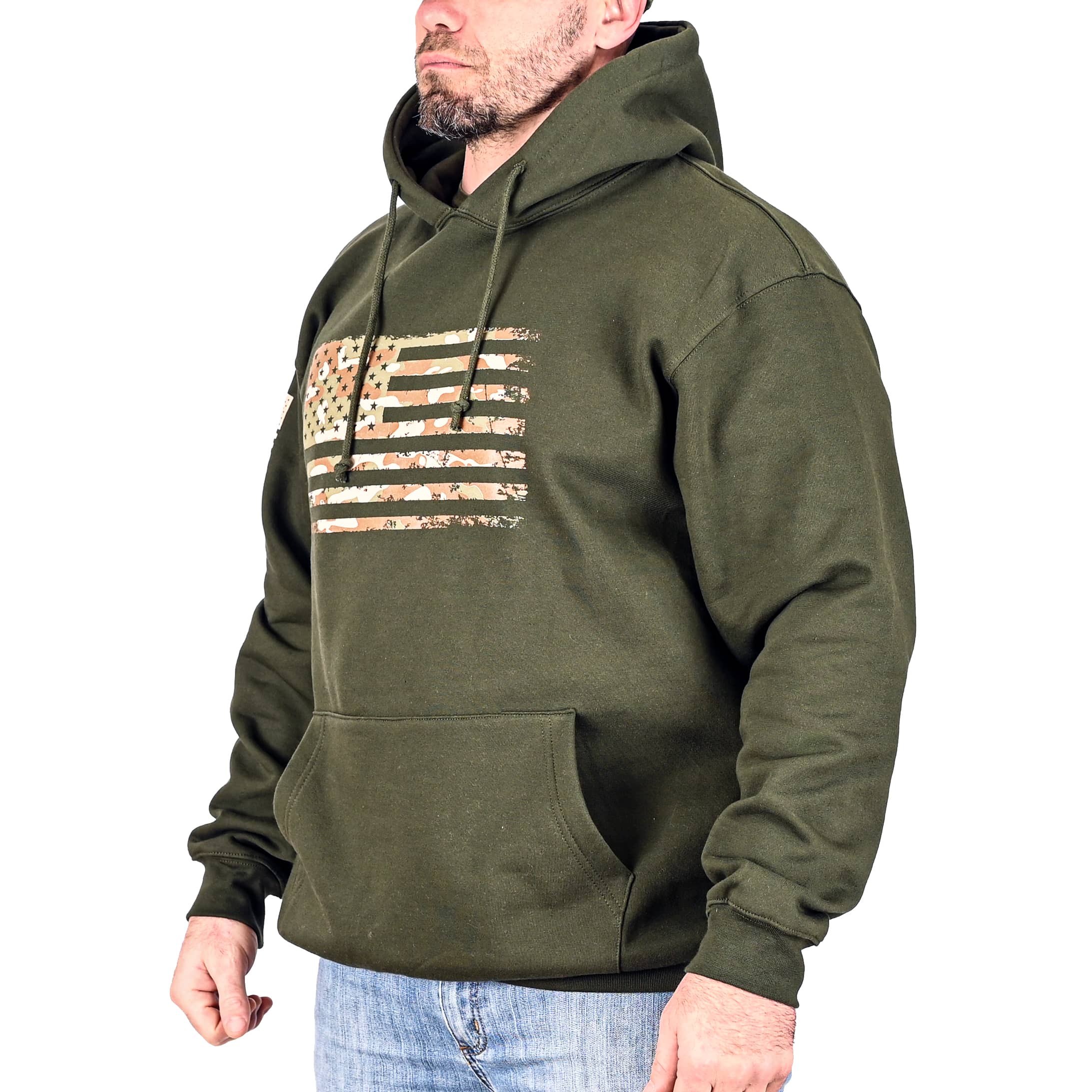 Sudadera con capucha de camuflaje árido extragrande y de peso pesado para hombre (verde oscuro)