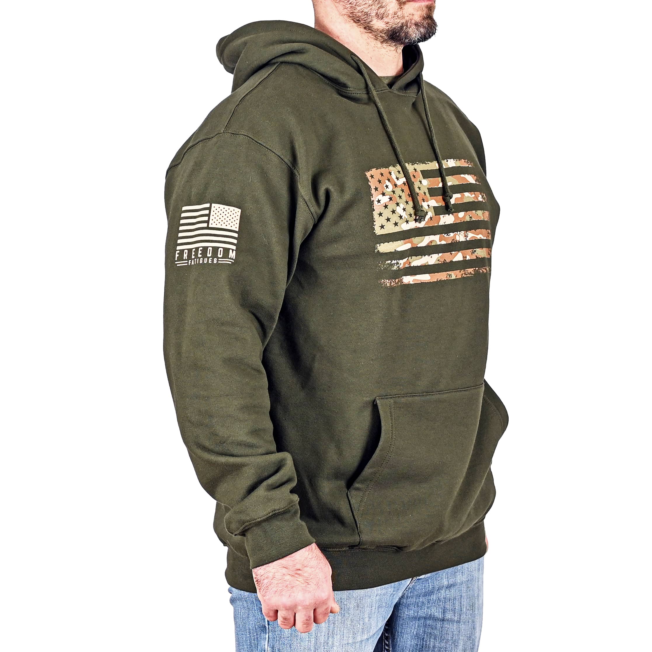 Sudadera con capucha de camuflaje árido extragrande y de peso pesado para hombre (verde oscuro)