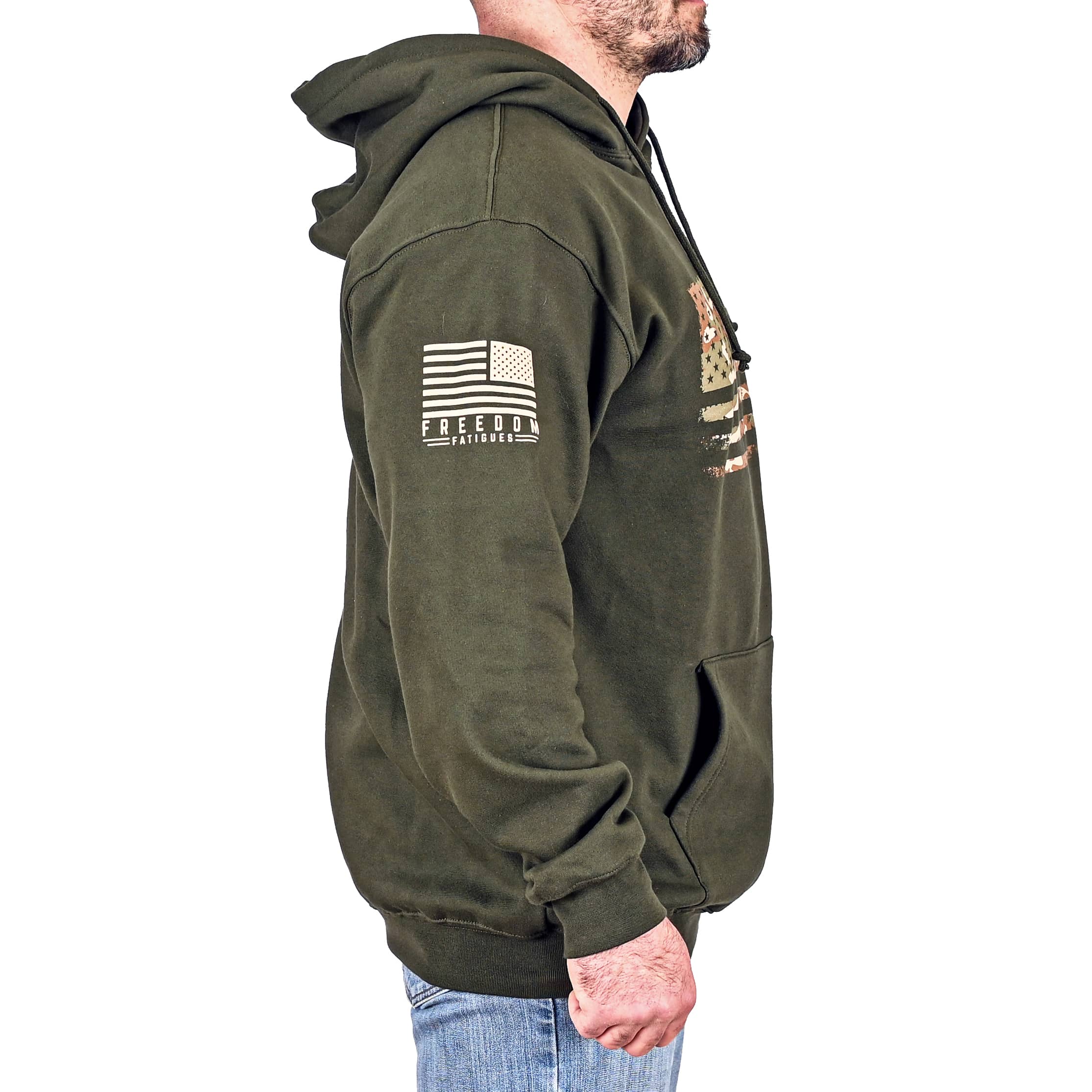 Sudadera con capucha de camuflaje árido extragrande y de peso pesado para hombre (verde oscuro)