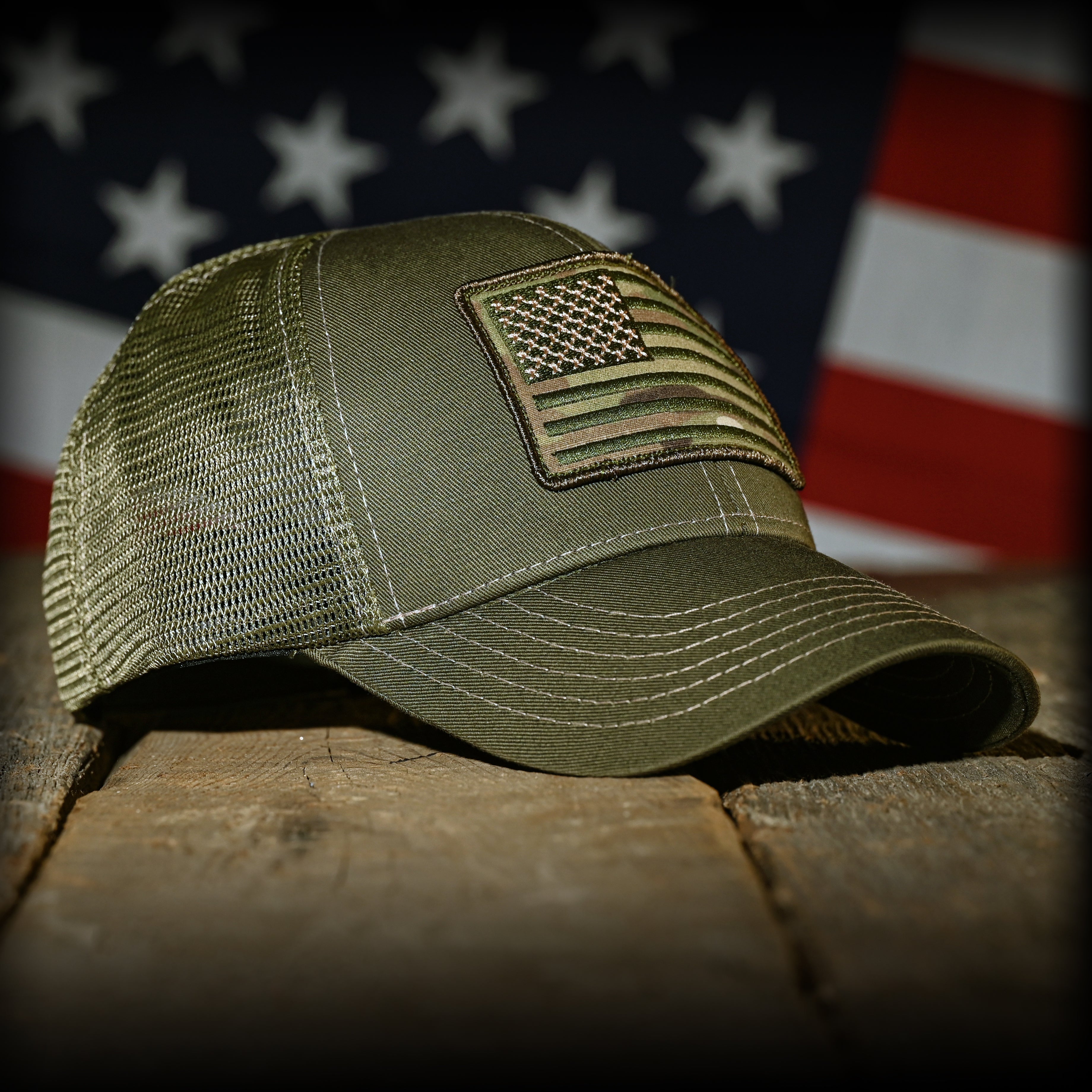 MultiCam Flag Patch OD Green Ball Cap