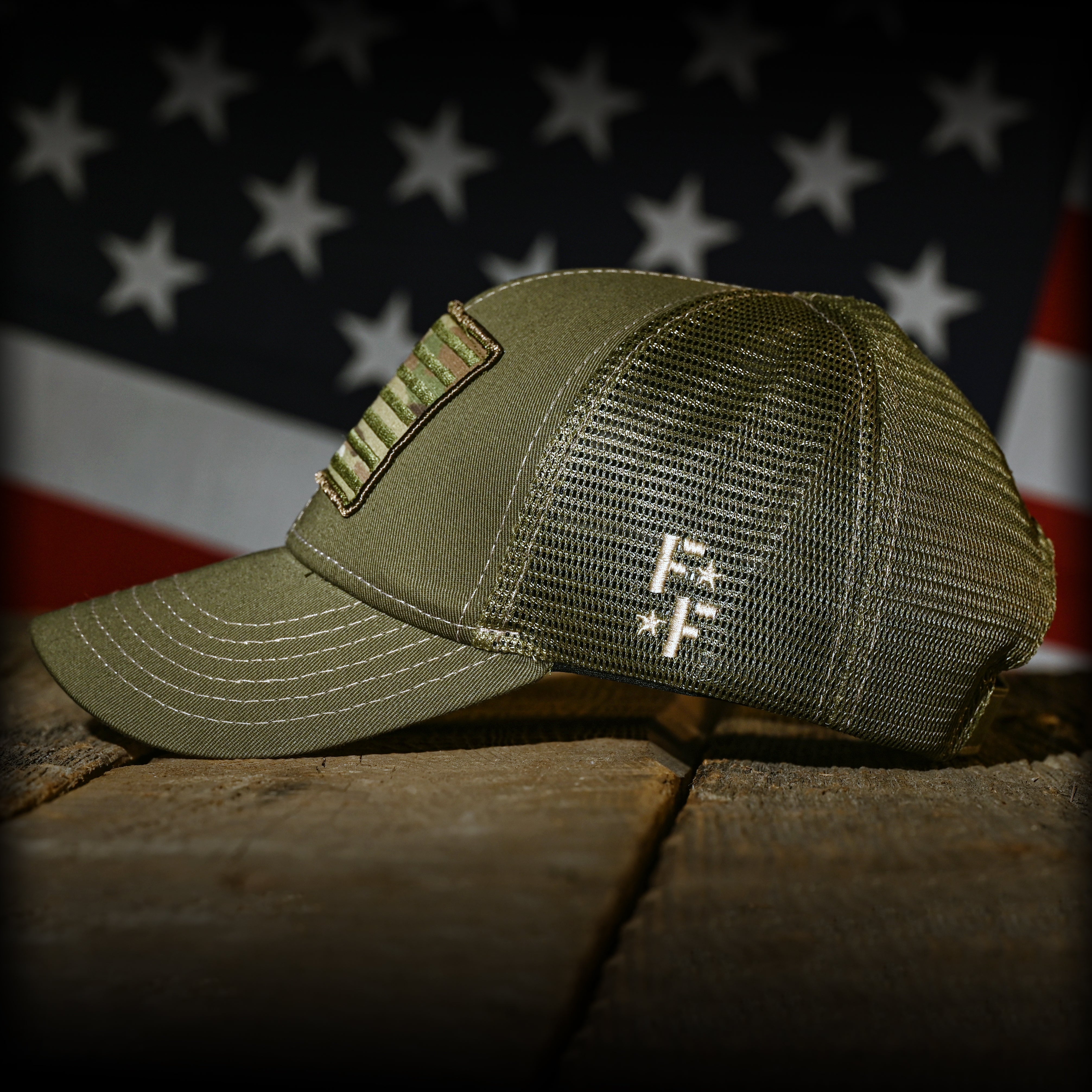 MultiCam Flag Patch OD Green Ball Cap