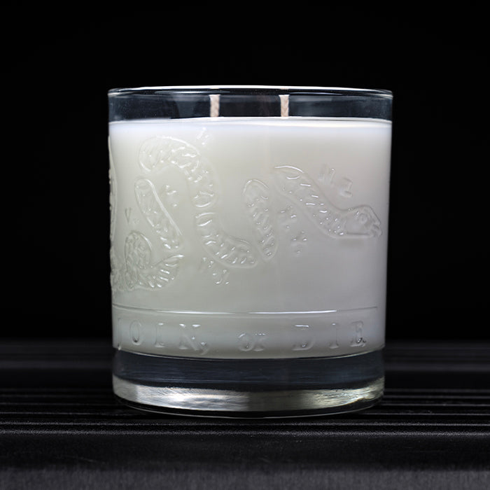 BOSTON TEA PARTY CANDLE (EMBOSSED JOIN OR DIE)