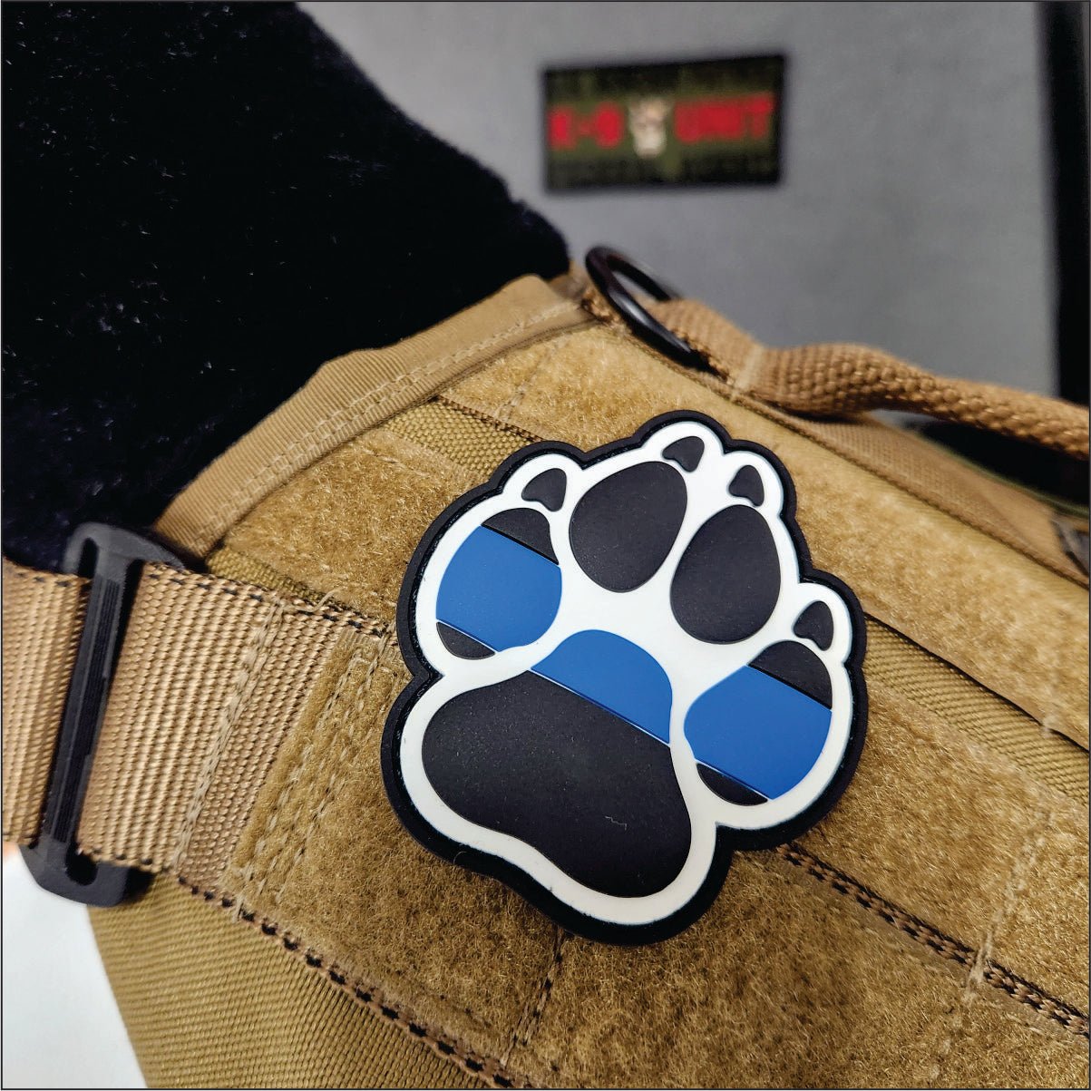 K-9 Thin Blue Line Dog Paw Print - 3 inch PVC Patch - Limited Stock