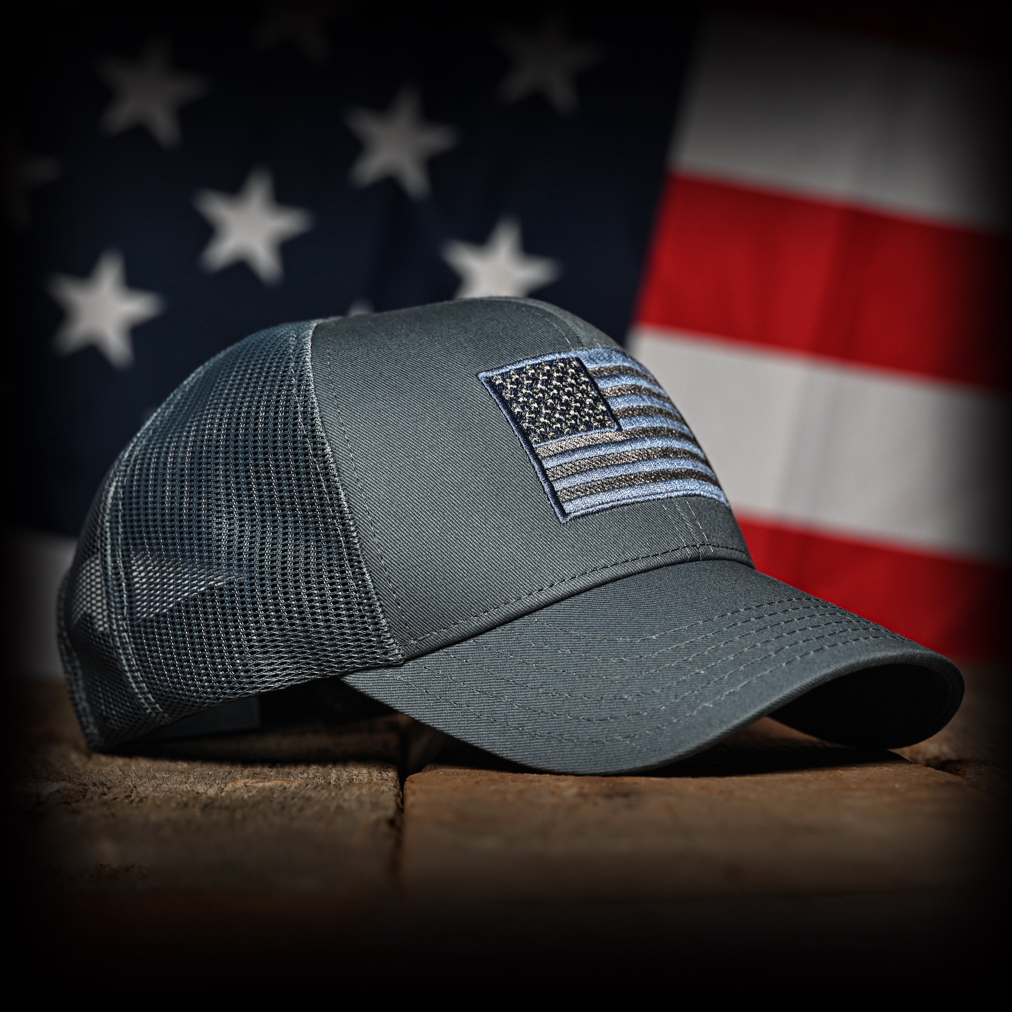 Tonal Blue-Gray American Flag Hat
