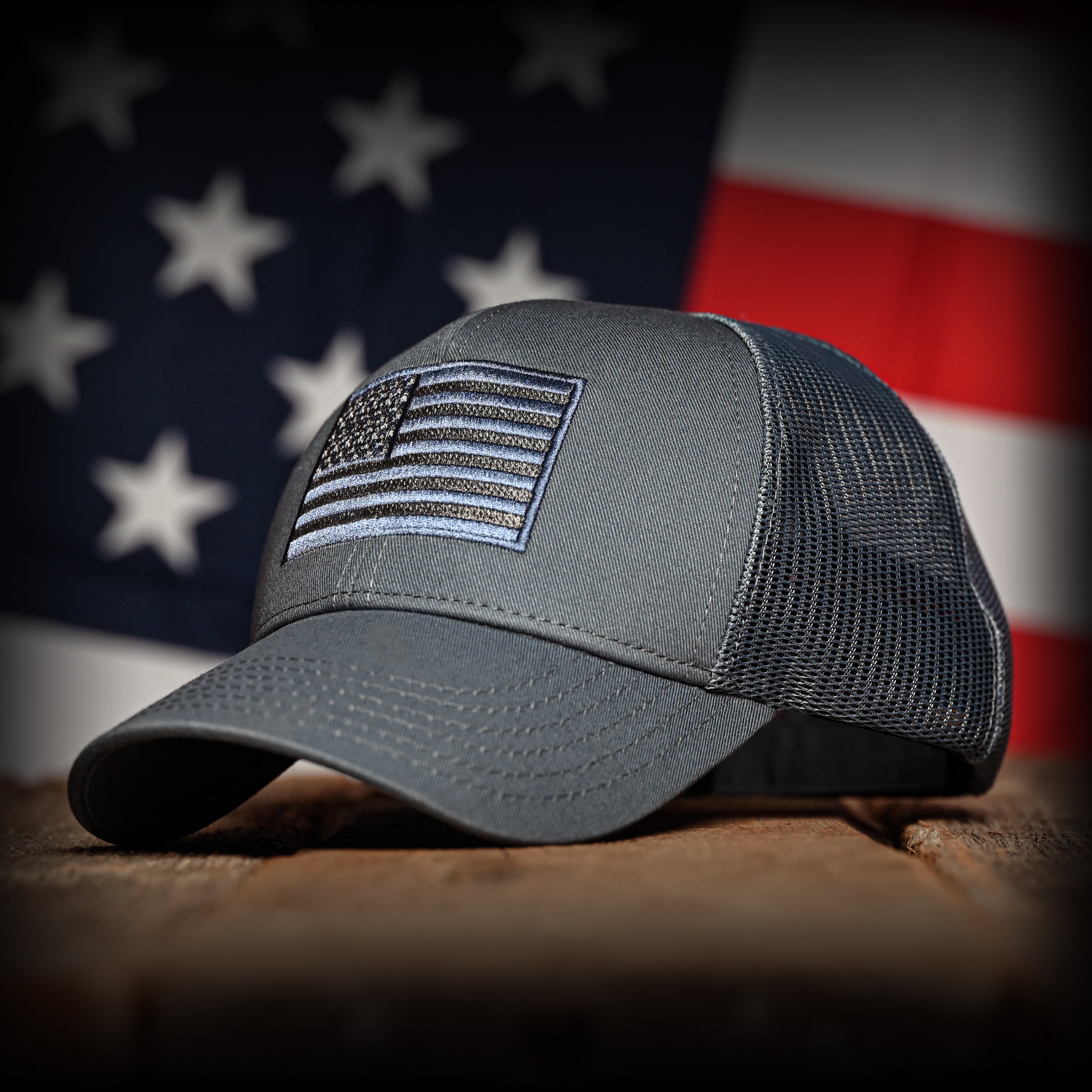 Tonal Blue-Gray American Flag Hat