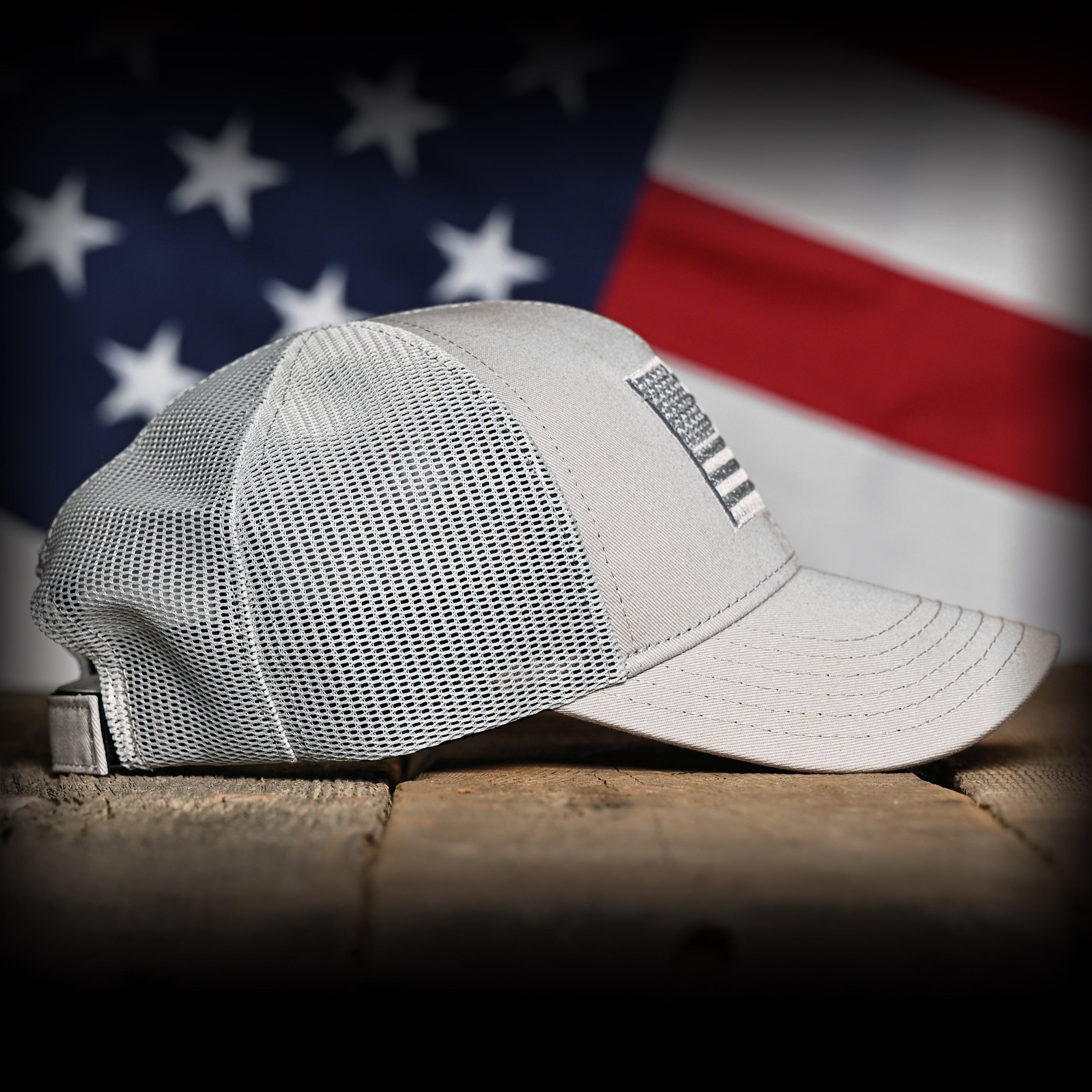 Tonal Light Gray American Flag Hat