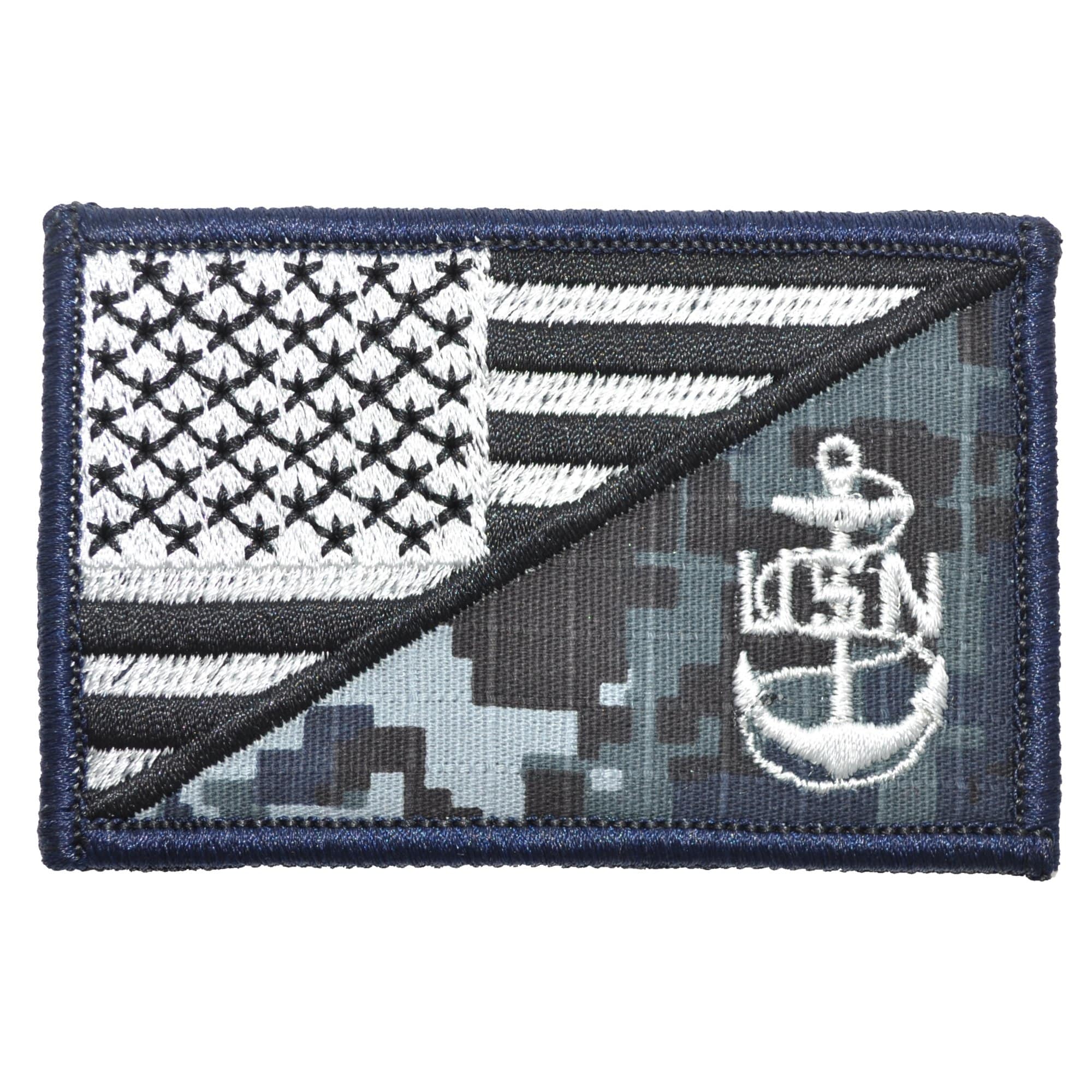 NAVY CHIEF PETTY OFFICER ANCHOR USA FLAG  2.25 X 3.5 TACTICAL PATCH