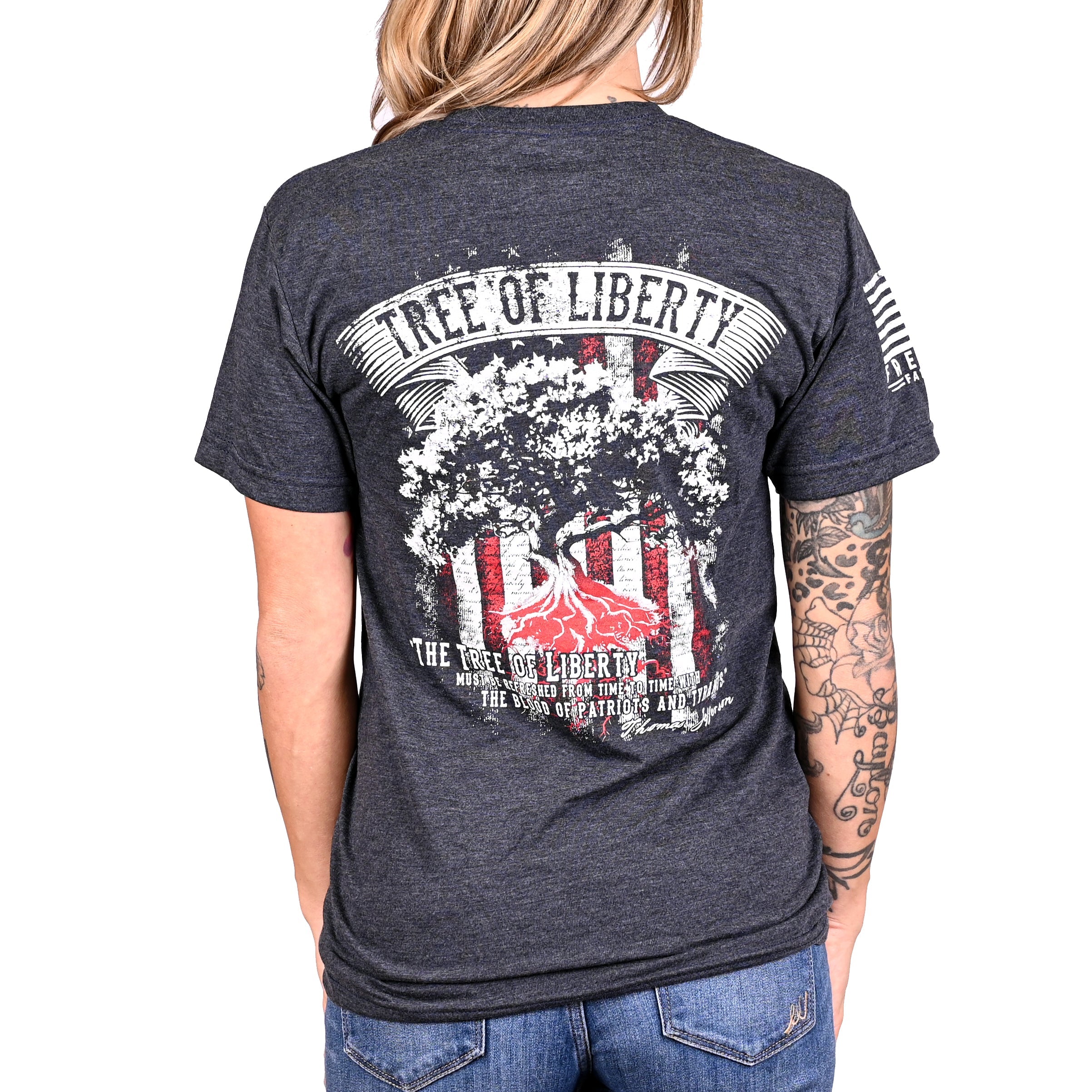 Women's Boyfriend Fit Tree of Liberty Patriotic Tshirt