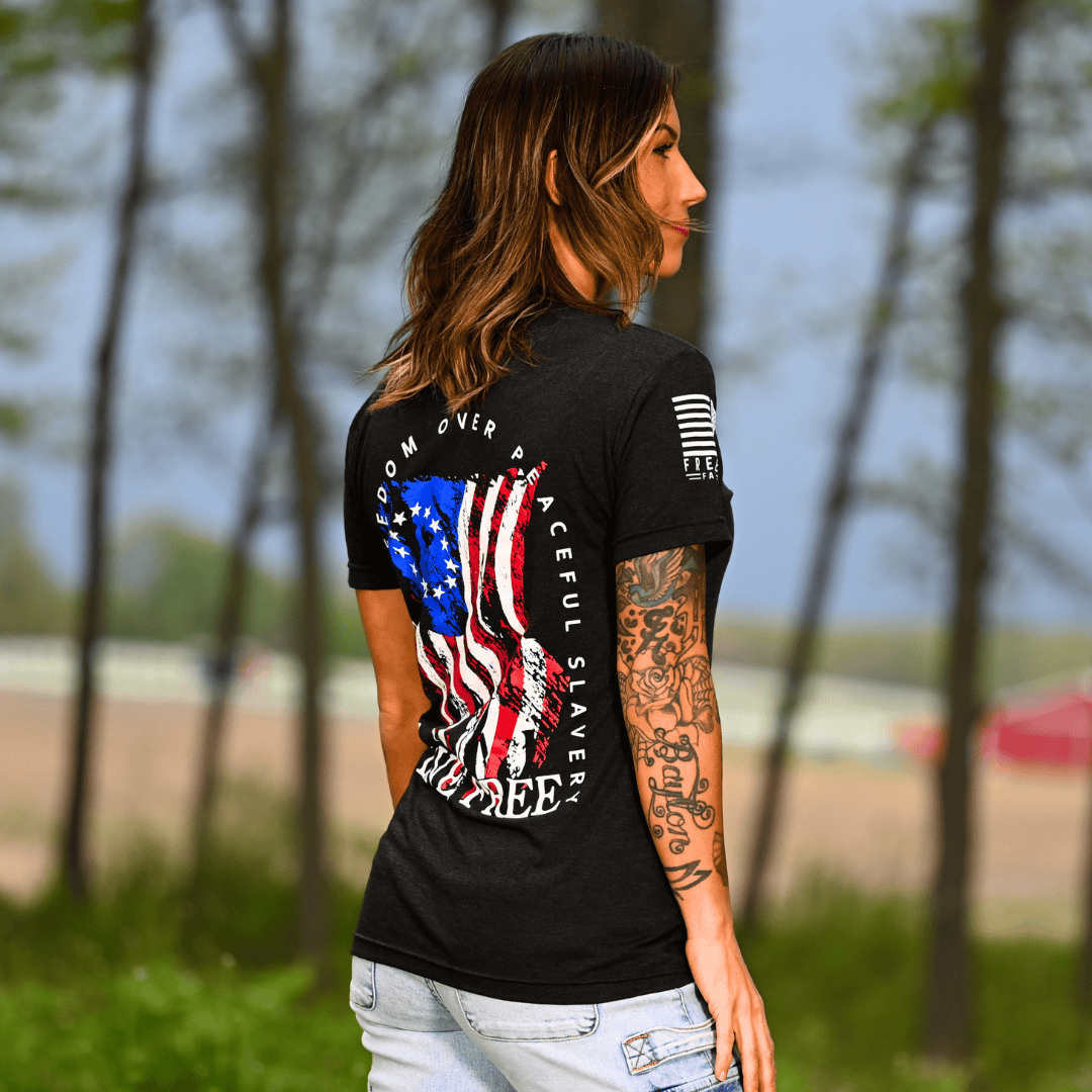 Women's Dangerous Freedom Over Peaceful Slavery Patriotic Boyfriend Fit T-Shirt