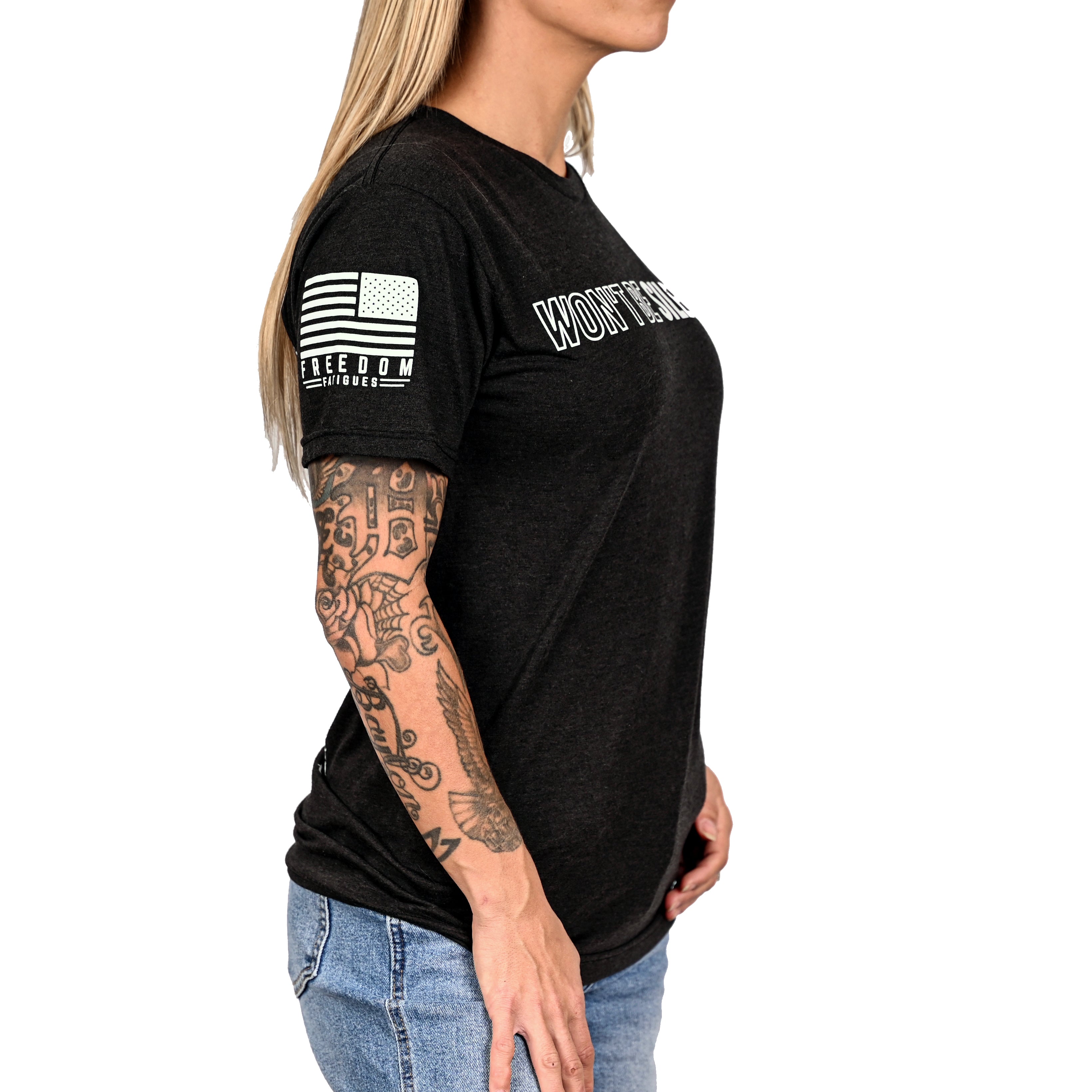 Women's Won't Be Silenced First Amendment Patriotic Tshirt (Boyfriend Fit)