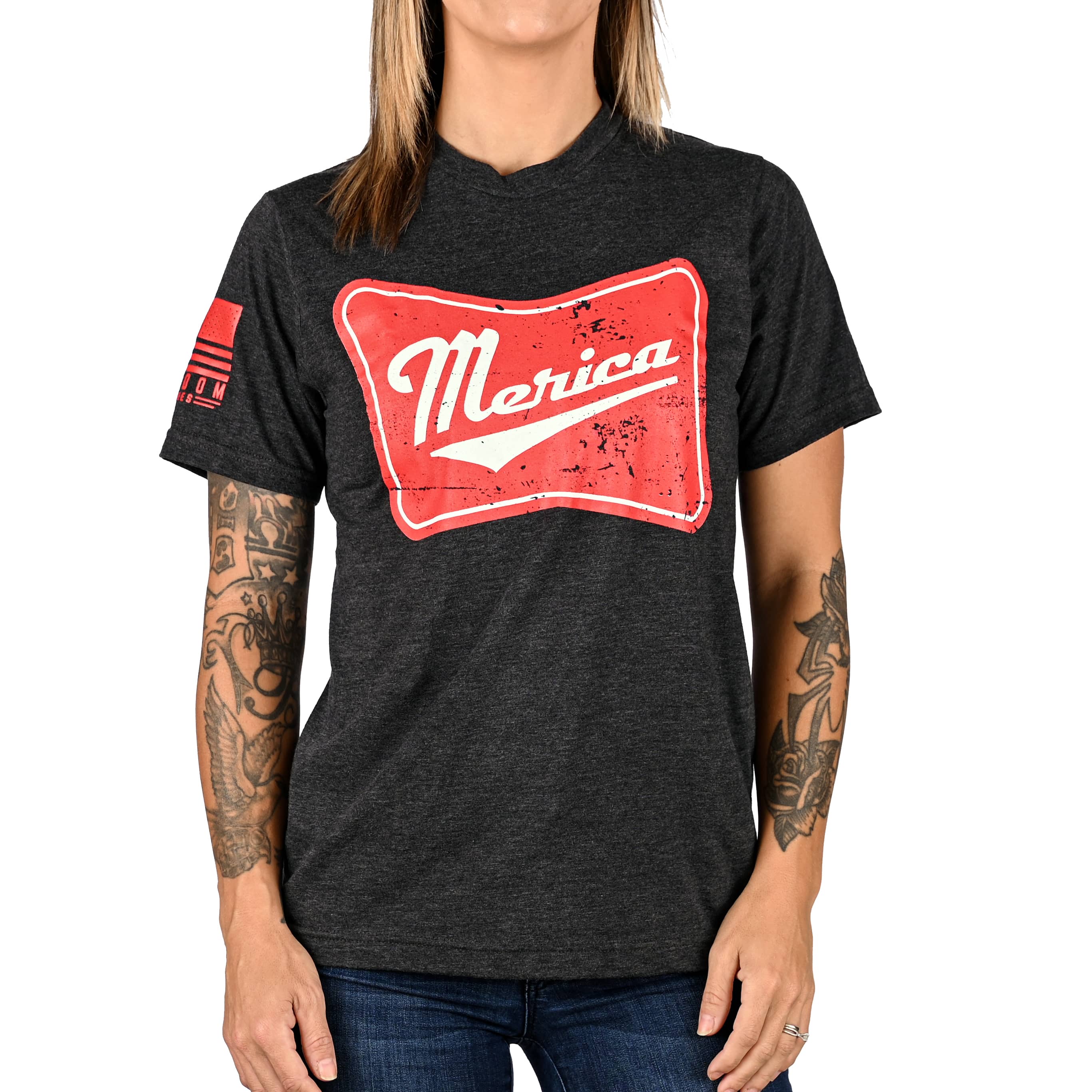 Women's 'Merica Patriotic Boyfriend Fit T-Shirt - Heather Charcoal