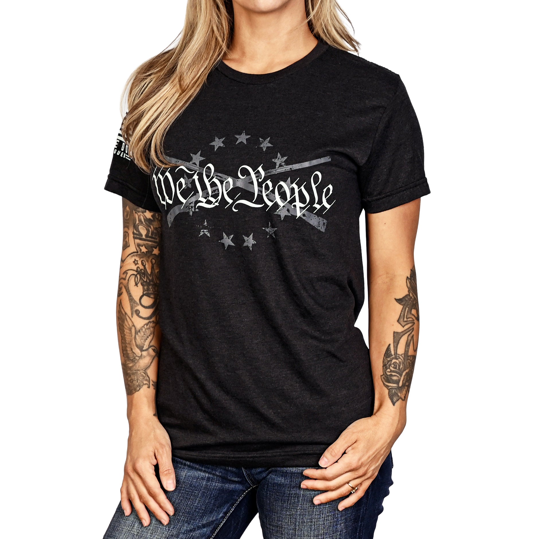 Women's We the People Boyfriend Fit Patriotic T-Shirt - Heather black
