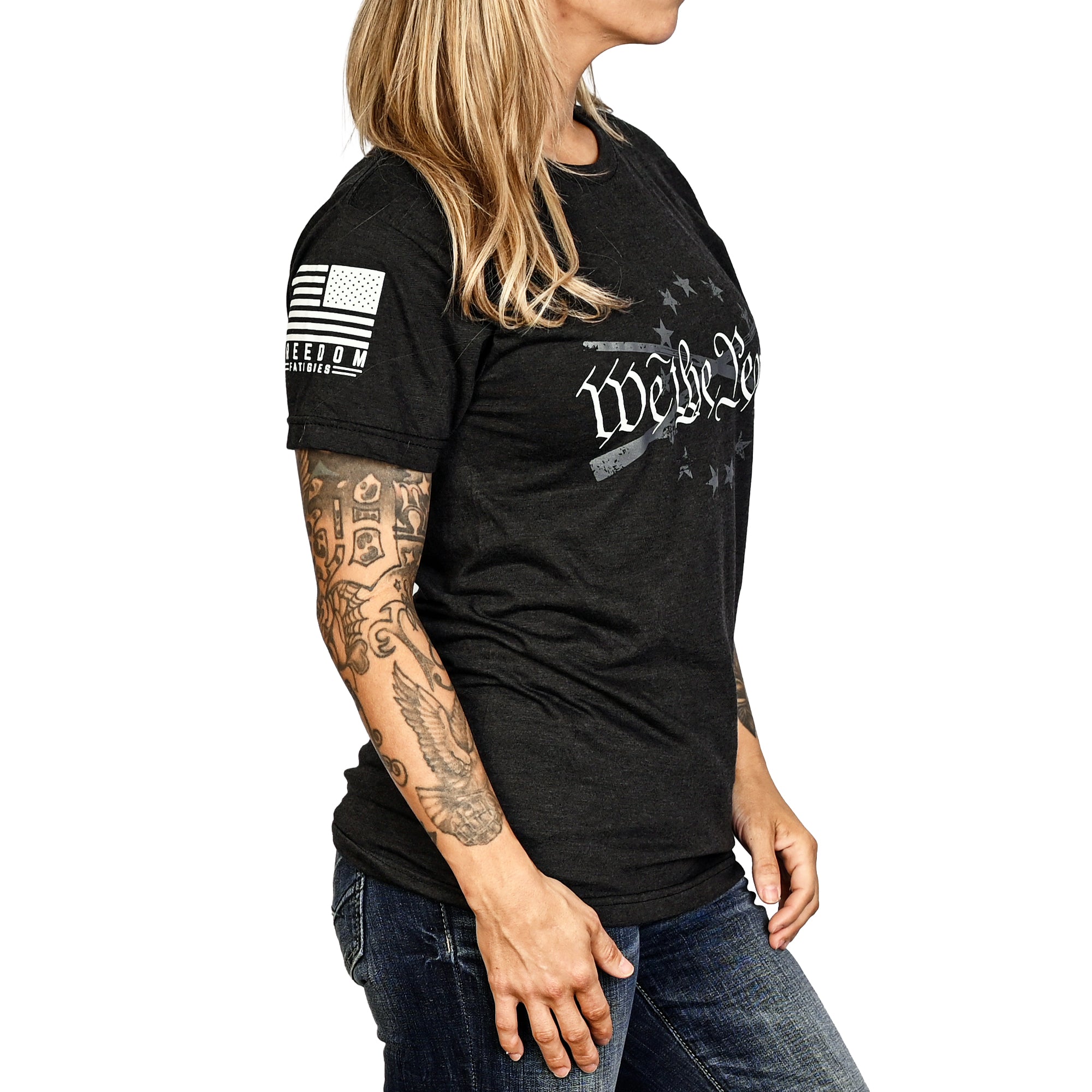 Women's We the People Boyfriend Fit Patriotic T-Shirt - Heather black